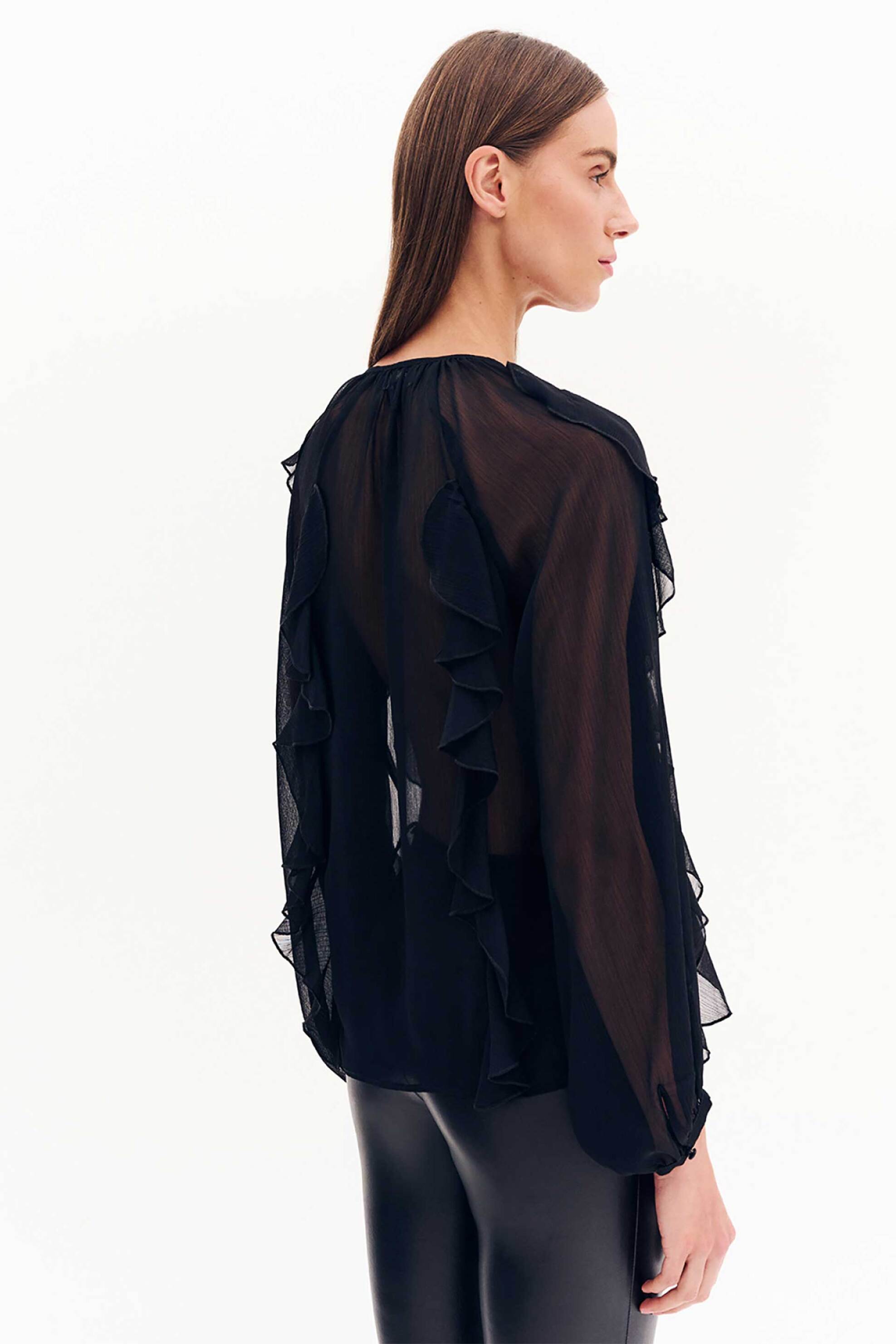 Forel γυναικεία μπλούζα με all-over διάτρητο σχέδιο και βολάν - 081.10.01.031 Μαύρο φωτογραφία