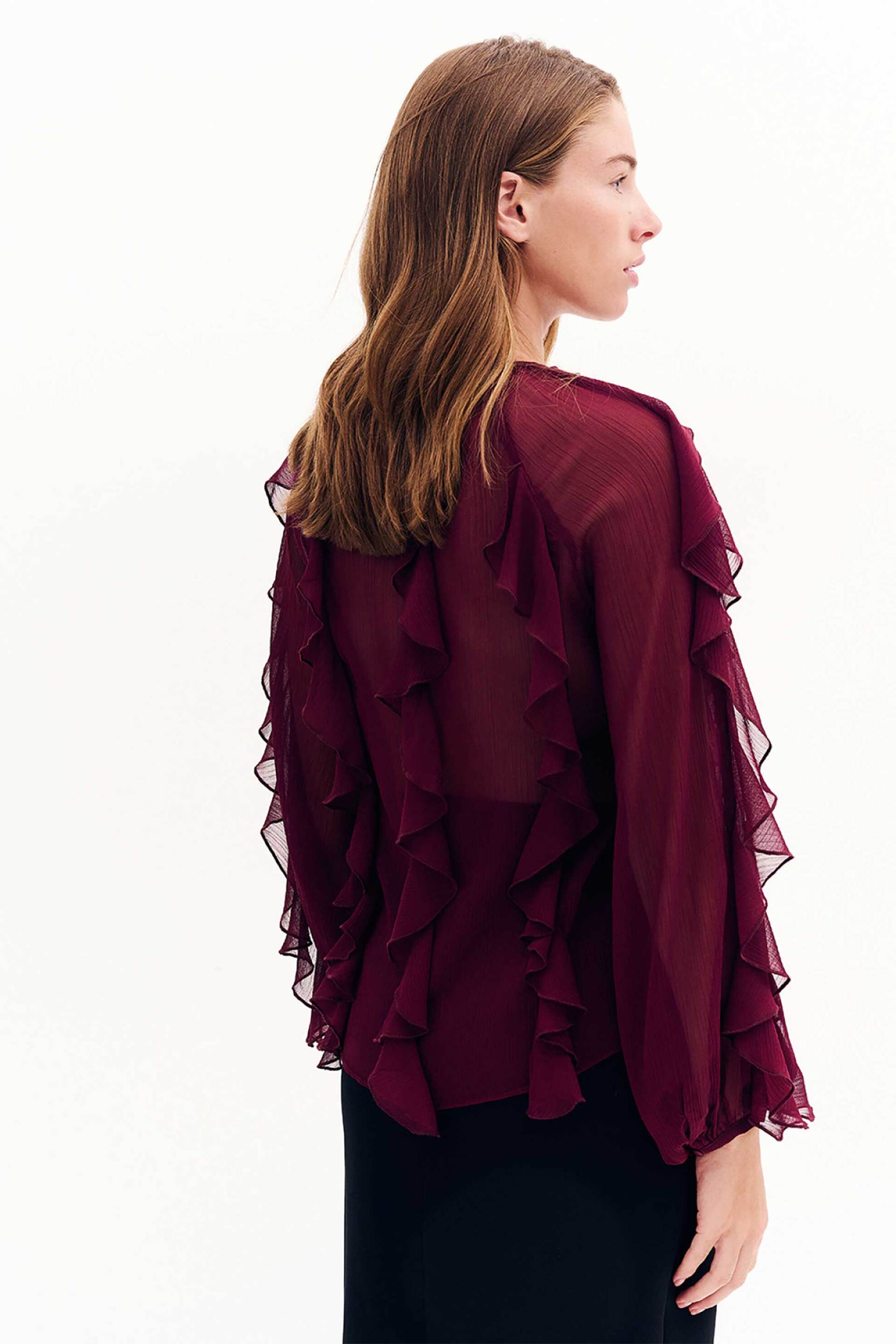 Forel γυναικεία μπλούζα με all-over διάτρητο σχέδιο και βολάν - 081.10.01.031 Μπορντό φωτογραφία