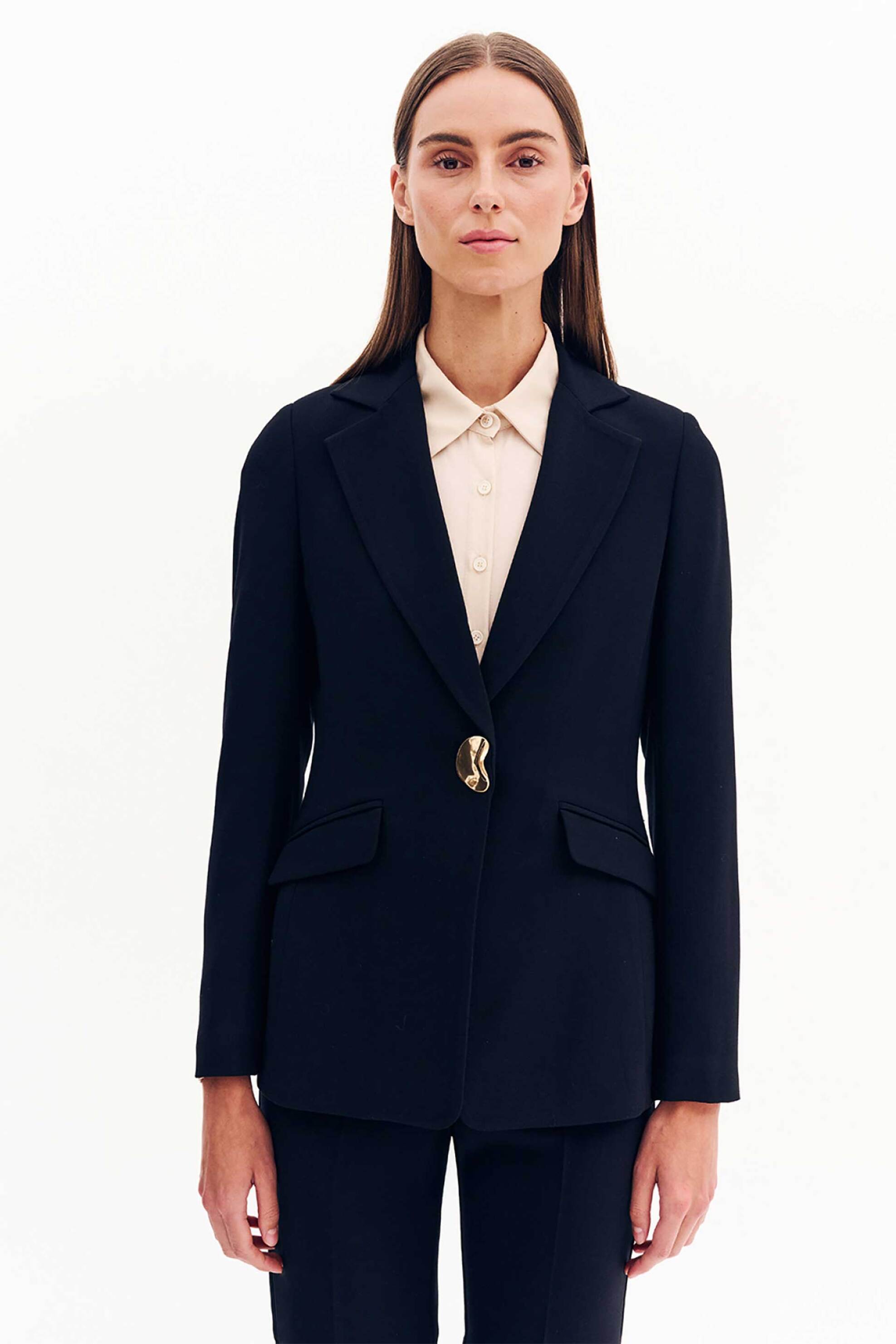 FOREL Forel γυναικείo σακάκι μεσάτο με χρυσό κουμπί - 081.30.01.016 Μαύρο