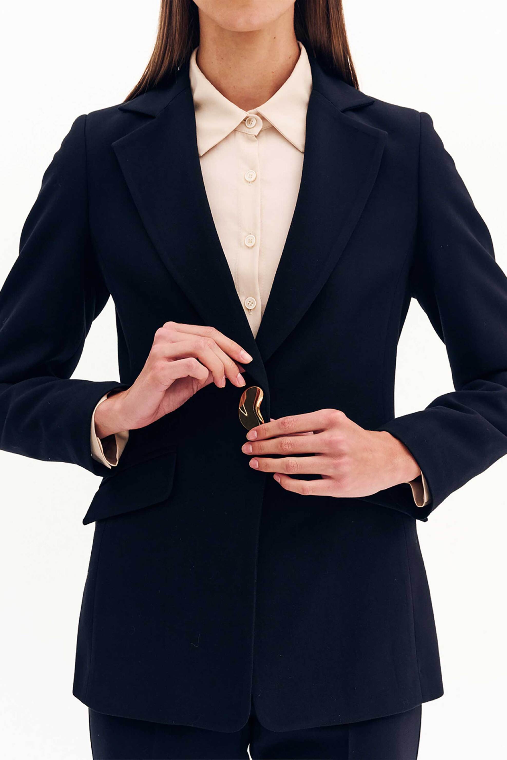 Forel γυναικείo σακάκι μεσάτο με χρυσό κουμπί - 081.30.01.016 Μαύρο φωτογραφία