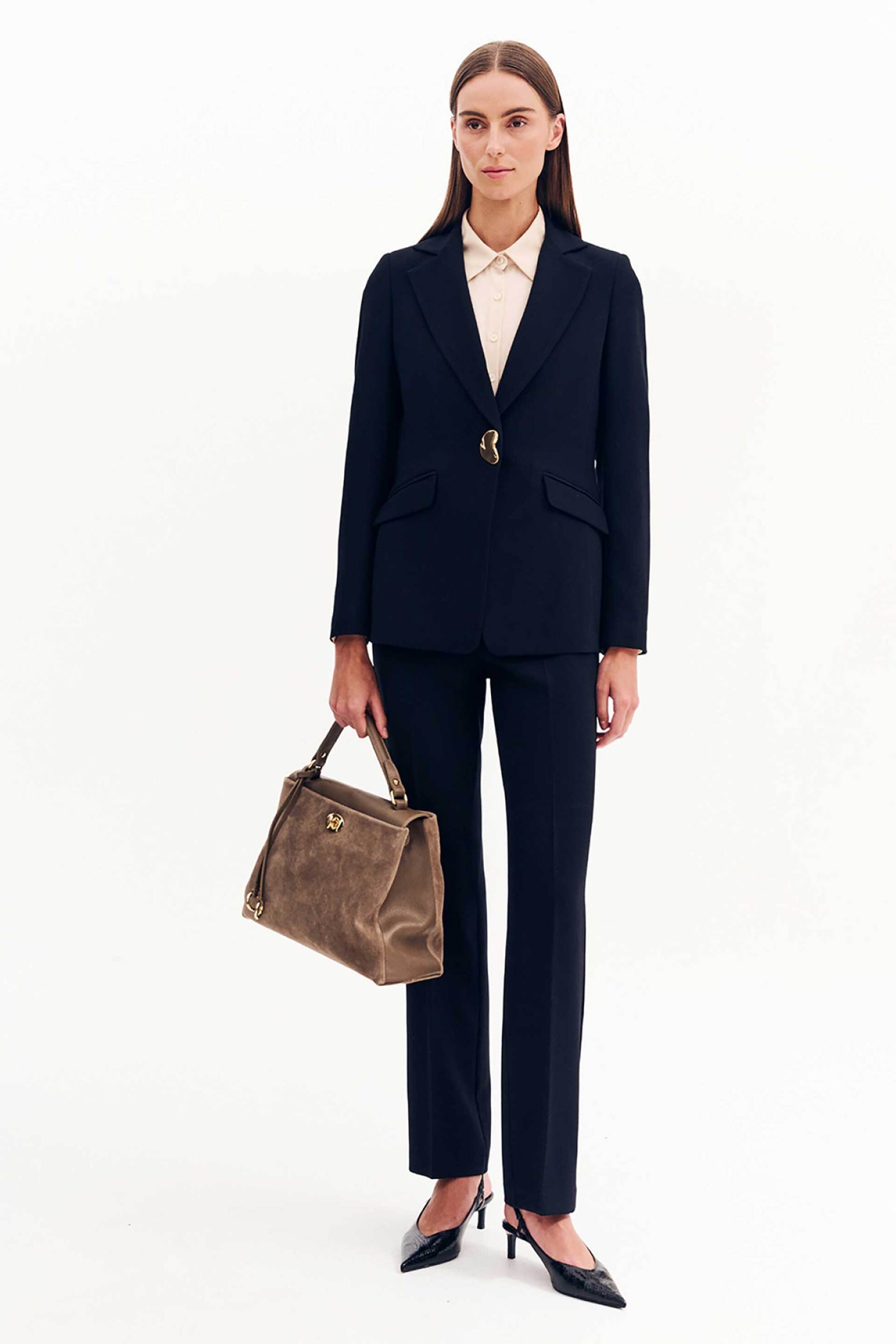 Forel γυναικείo σακάκι μεσάτο με χρυσό κουμπί - 081.30.01.016 Μαύρο φωτογραφία