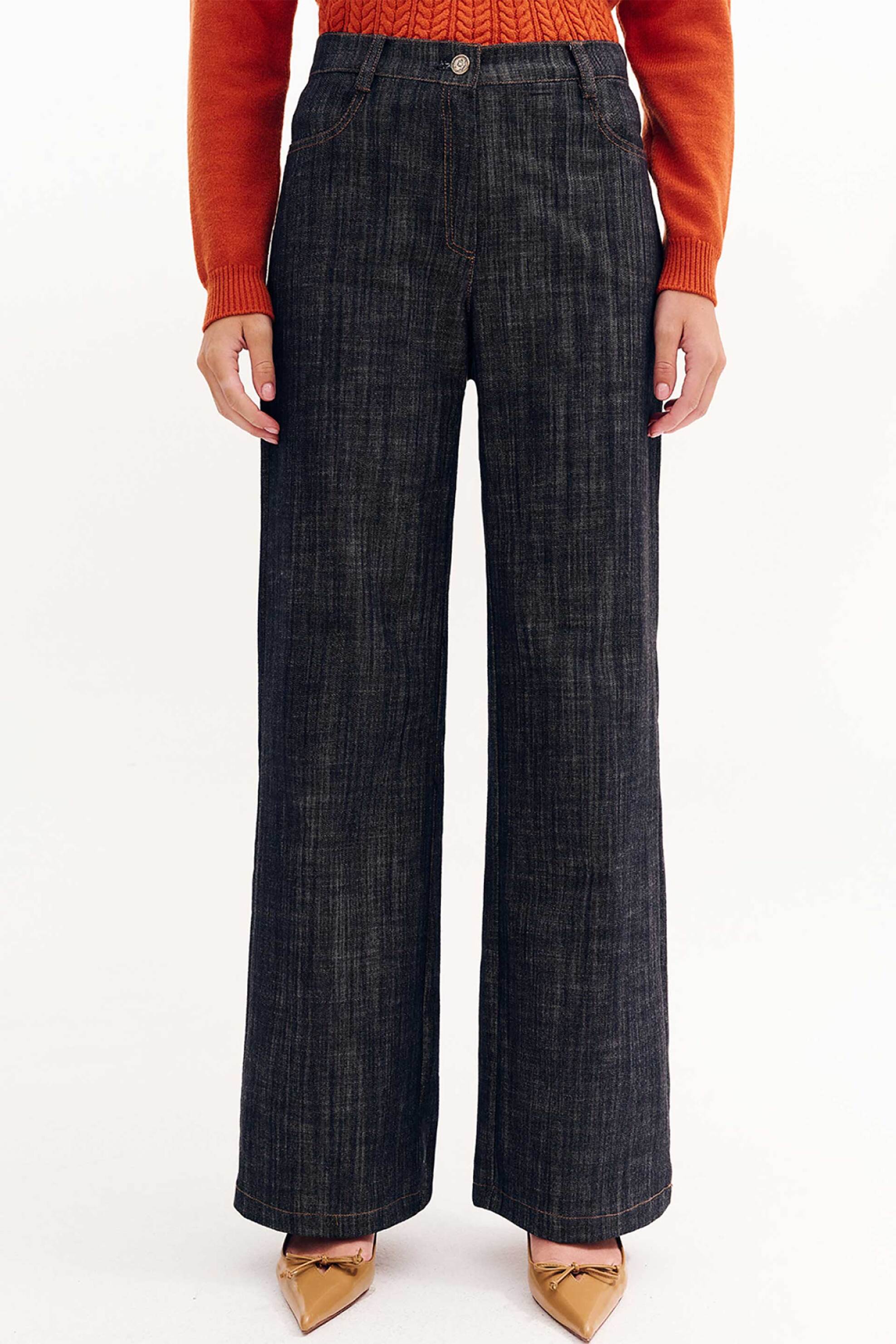 Forel γυναικείo τζιν παντελόνι ψηλόμεσο Wide Leg - 081.20.01.043 Μαύρο φωτογραφία