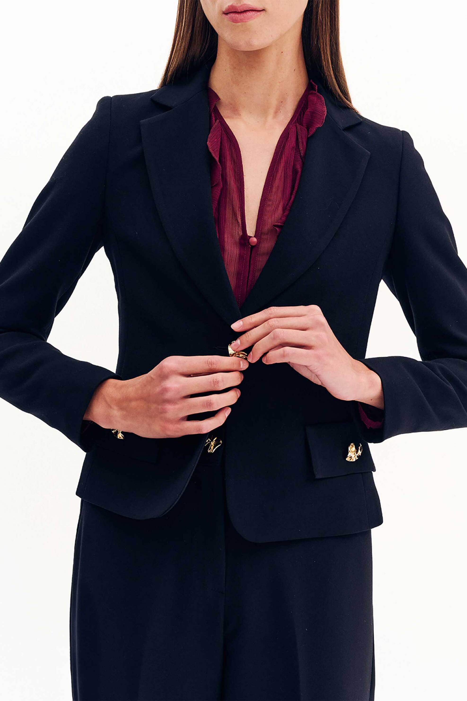 Forel γυναικείo σακάκι μεσάτο με χρυσό κουμπί - 081.30.01.041 Μαύρο φωτογραφία