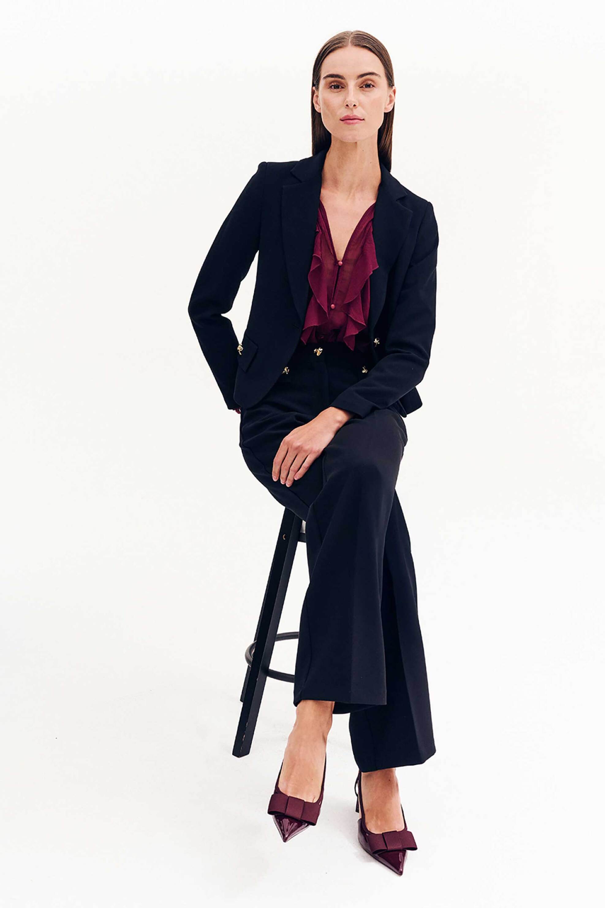 Forel γυναικείo σακάκι μεσάτο με χρυσό κουμπί - 081.30.01.041 Μαύρο φωτογραφία