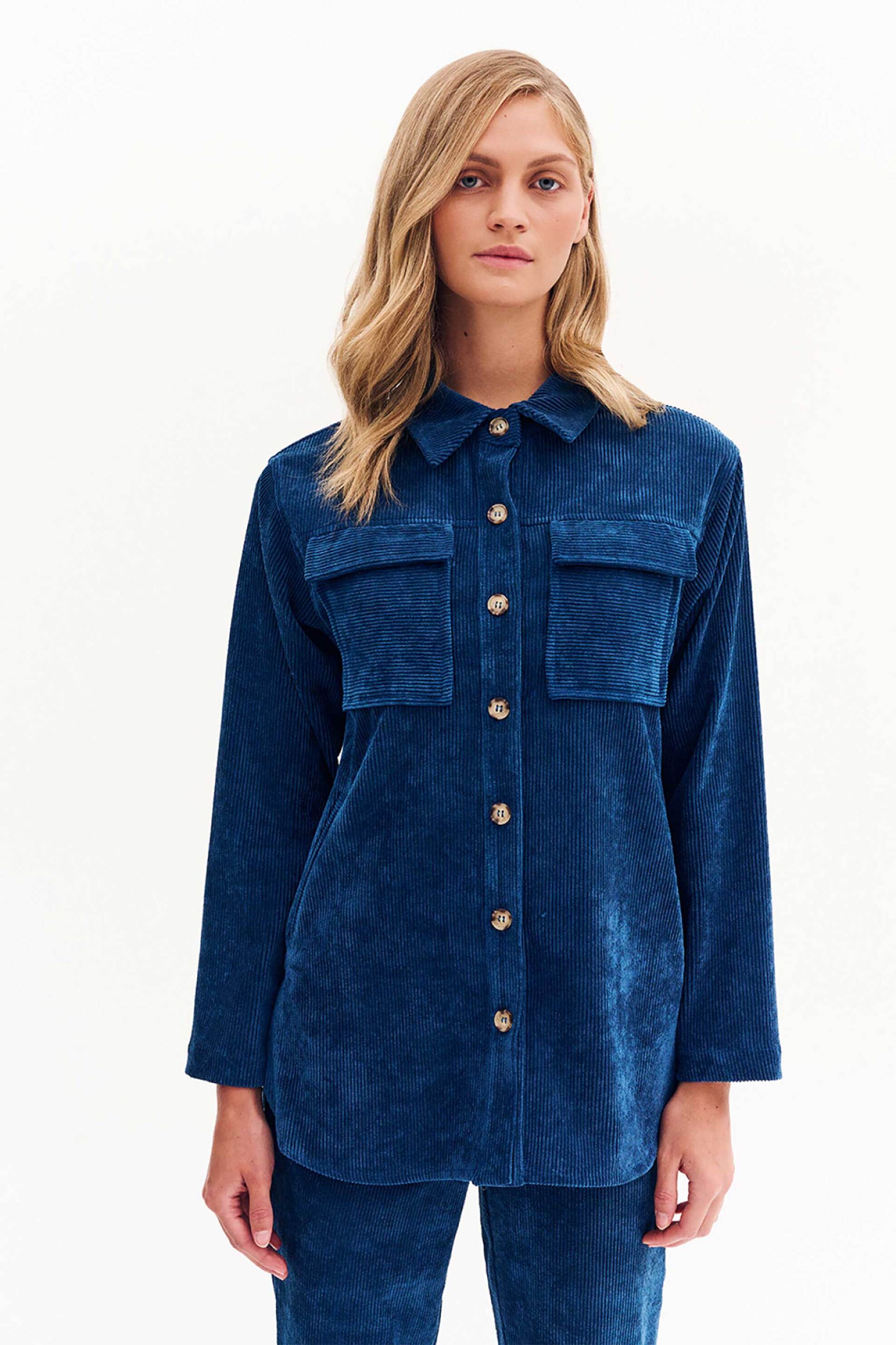 Forel γυναικείο πουκάμισο κοτλέ μονόχρωμο - 081.80.01.034 Σκούρο Μπλε