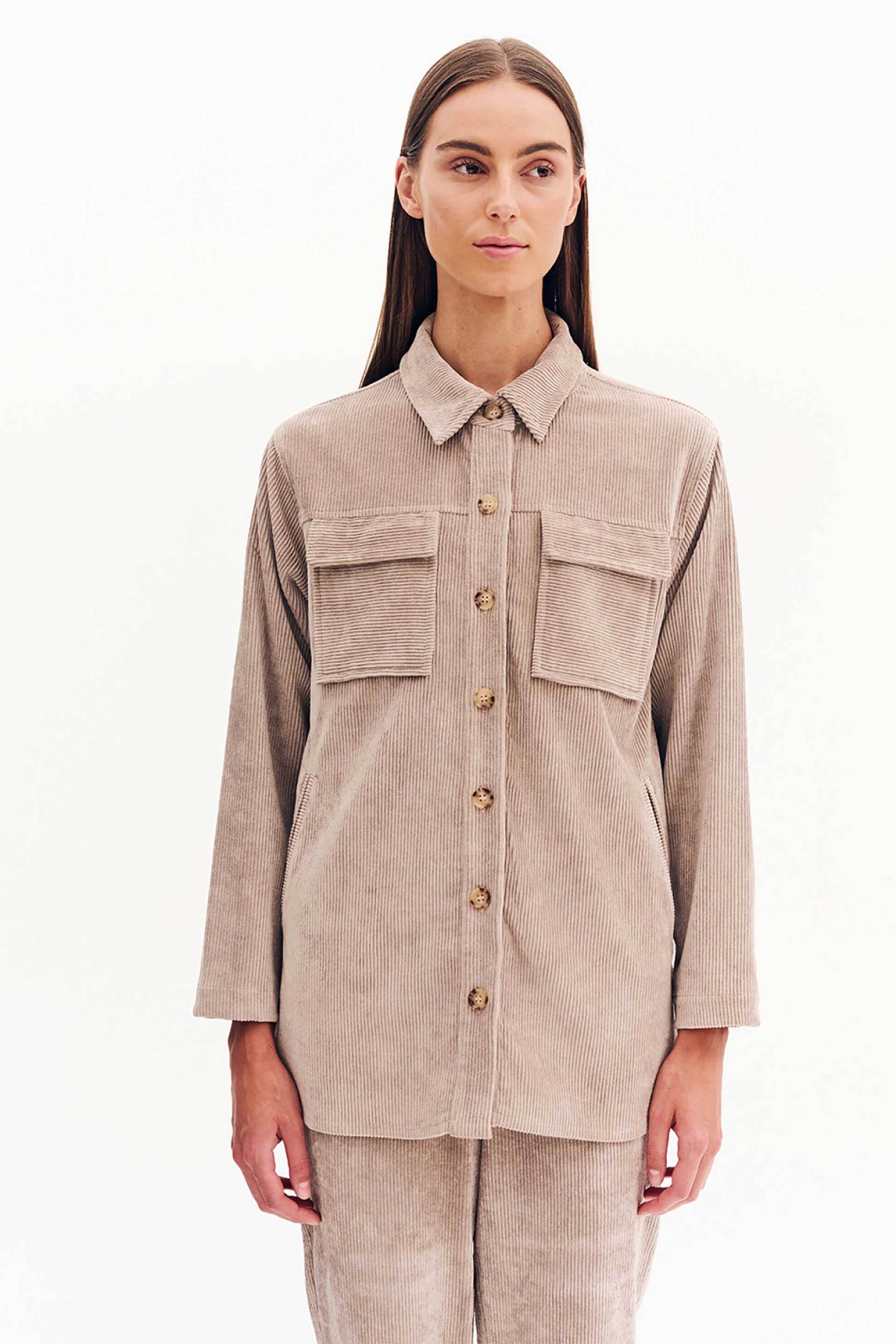 Forel γυναικείο πουκάμισο κοτλέ μονόχρωμο - 081.80.01.034 Μπεζ