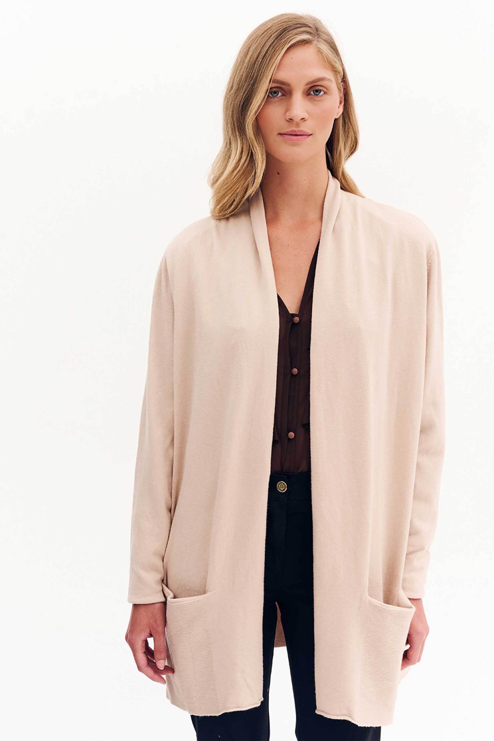 Forel γυναικεία πλεκτή ζακέτα μονόχρωμη - 081.90.01.043 Μπεζ