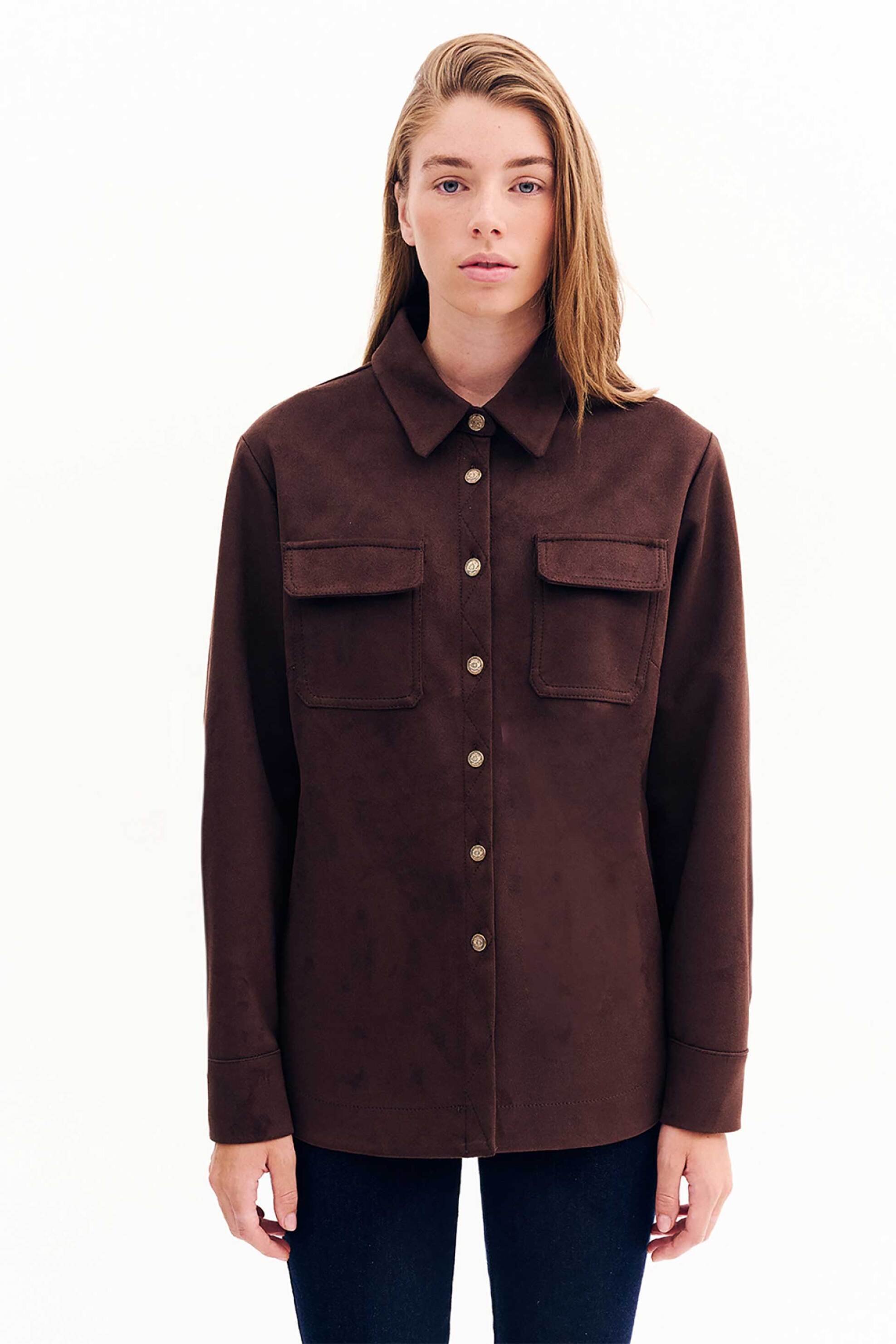 Forel γυναικείο πουκάμισο με suede όψη - 081.80.01.022 Καφέ