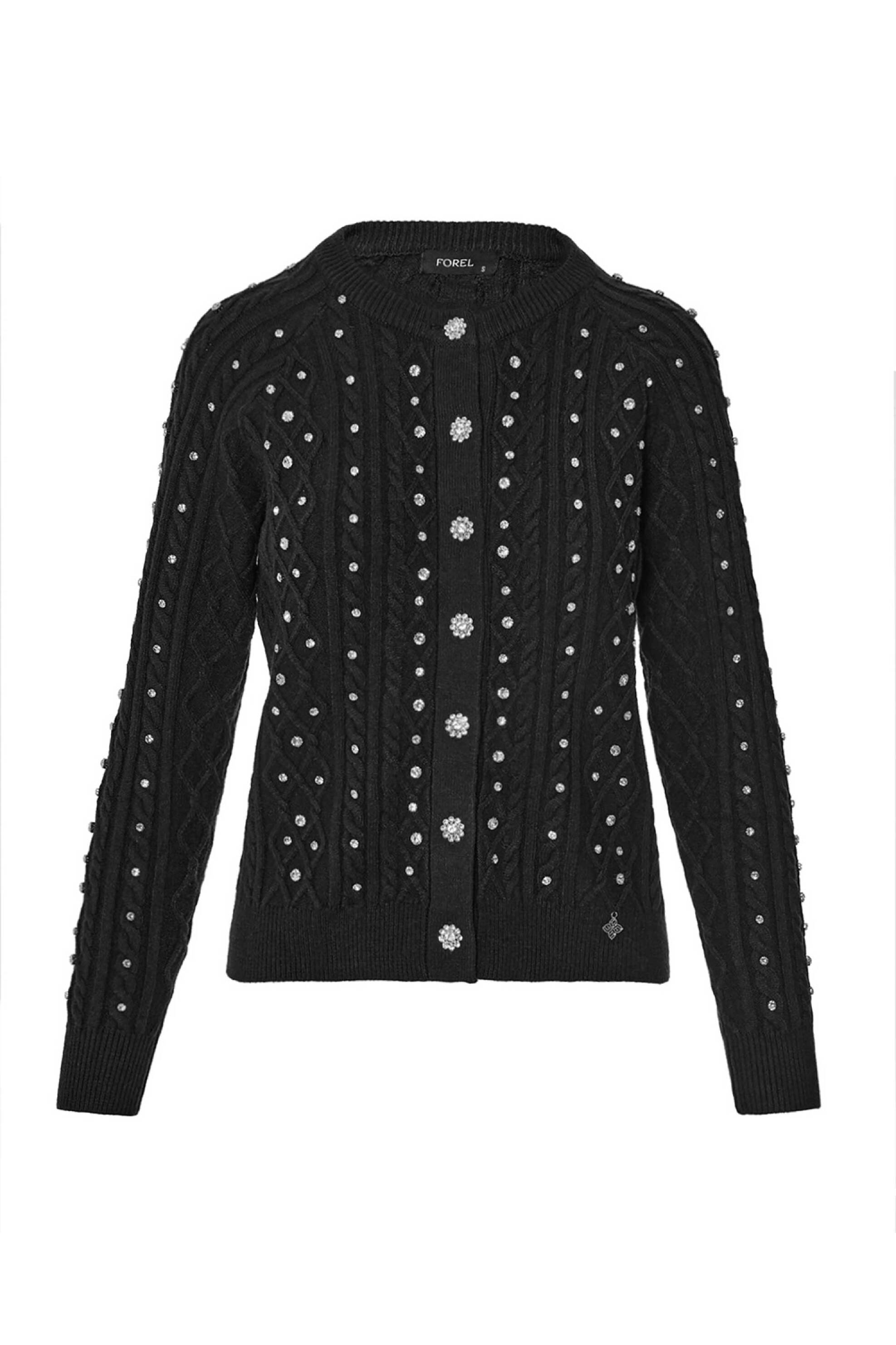 FOREL Forel γυναικεία πλεκτή ζακέτα με στρας - 081.90.01.020 Μαύρο