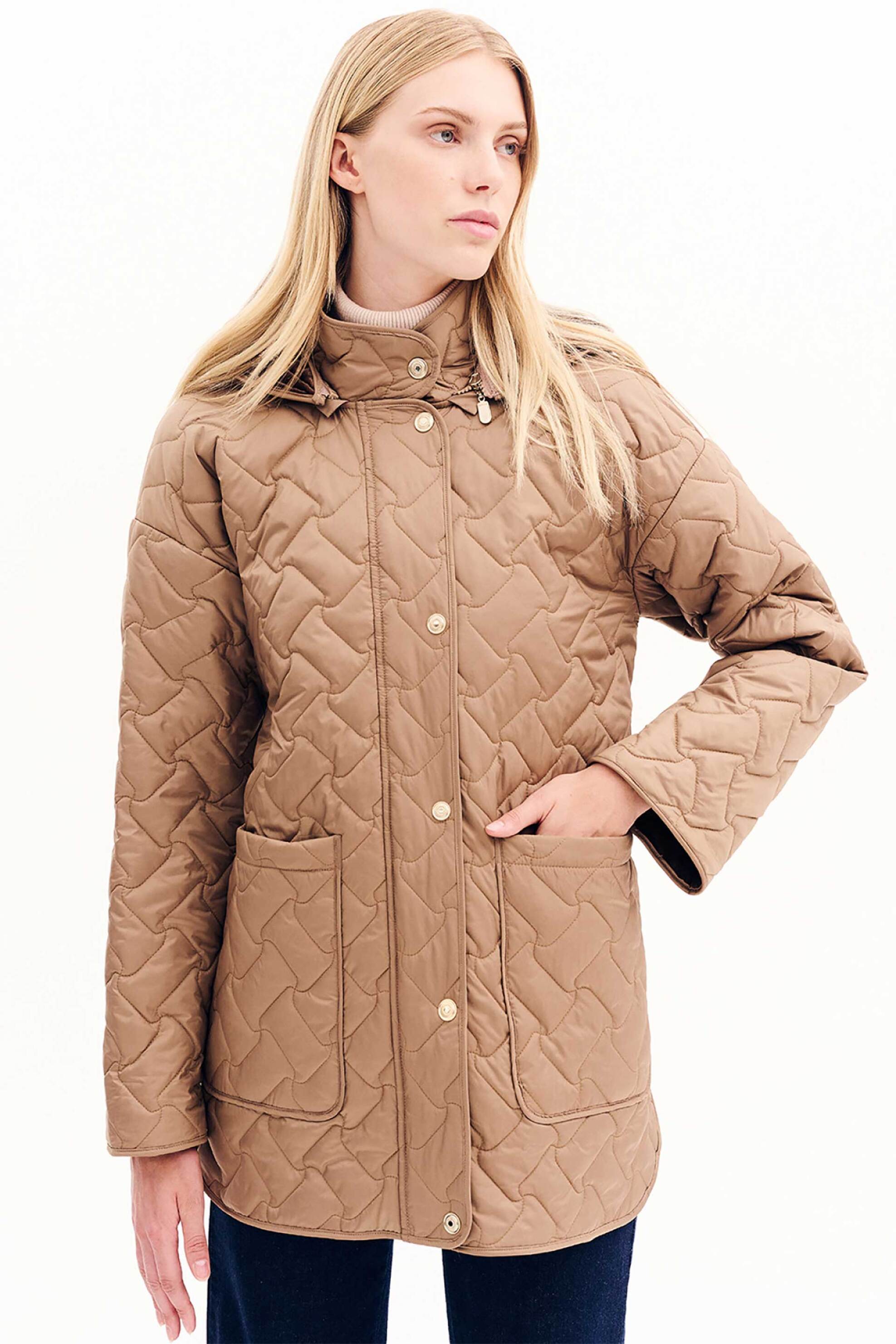 Forel γυναικείο μπουφάν καπιτονέ με κουκούλα - 081.60.01.015 Καμηλό