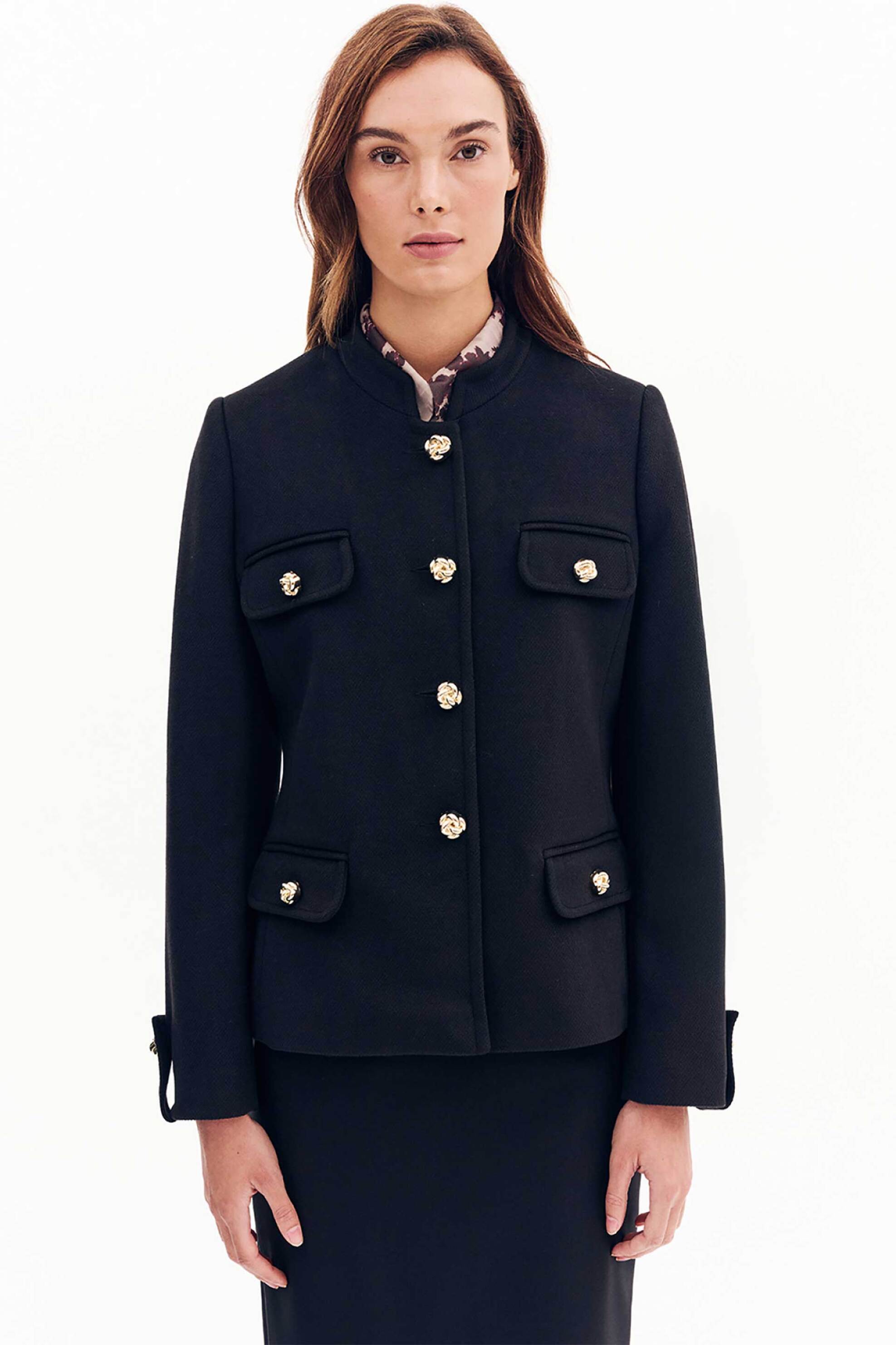 Forel γυναικείo σακάκι με χρυσά κουμπιά - 081.30.01.011 Μαύρο