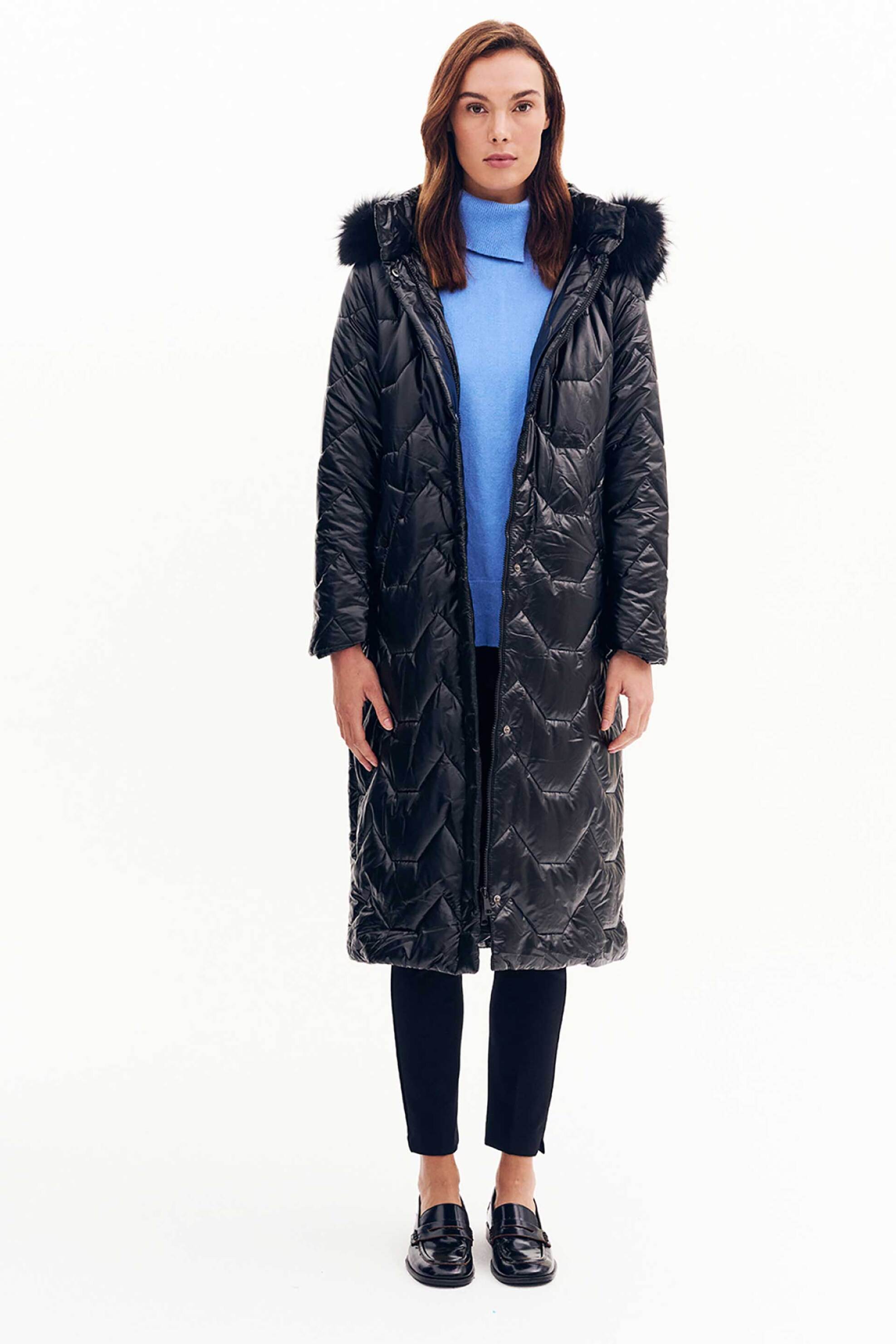 Forel γυναικείο μπουφάν καπιτονέ και κουκούλα με γούνα - 081.60.01.001 Μαύρο