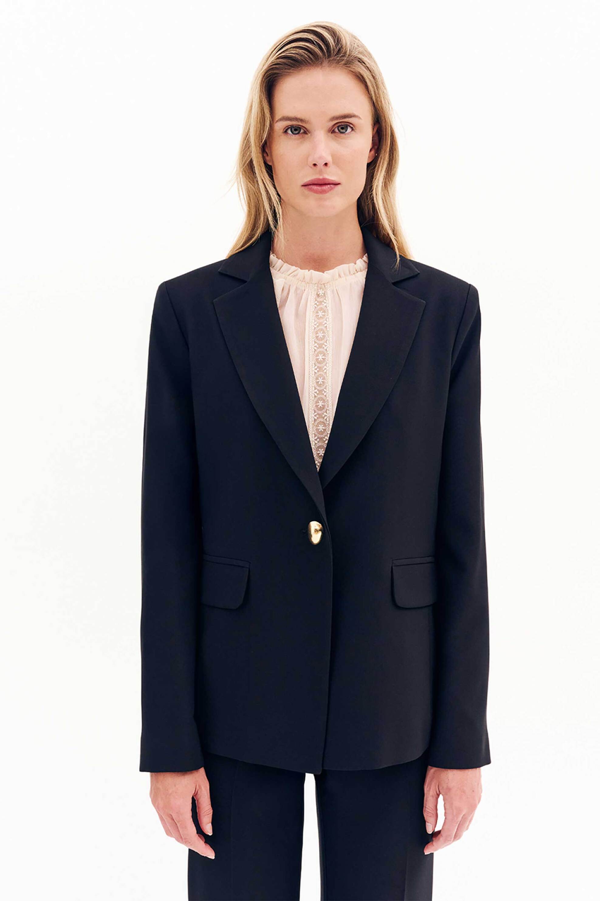 Forel γυναικείo σακάκι μεσάτο με χρυσό κουμπί - 081.30.01.027 Μαύρο