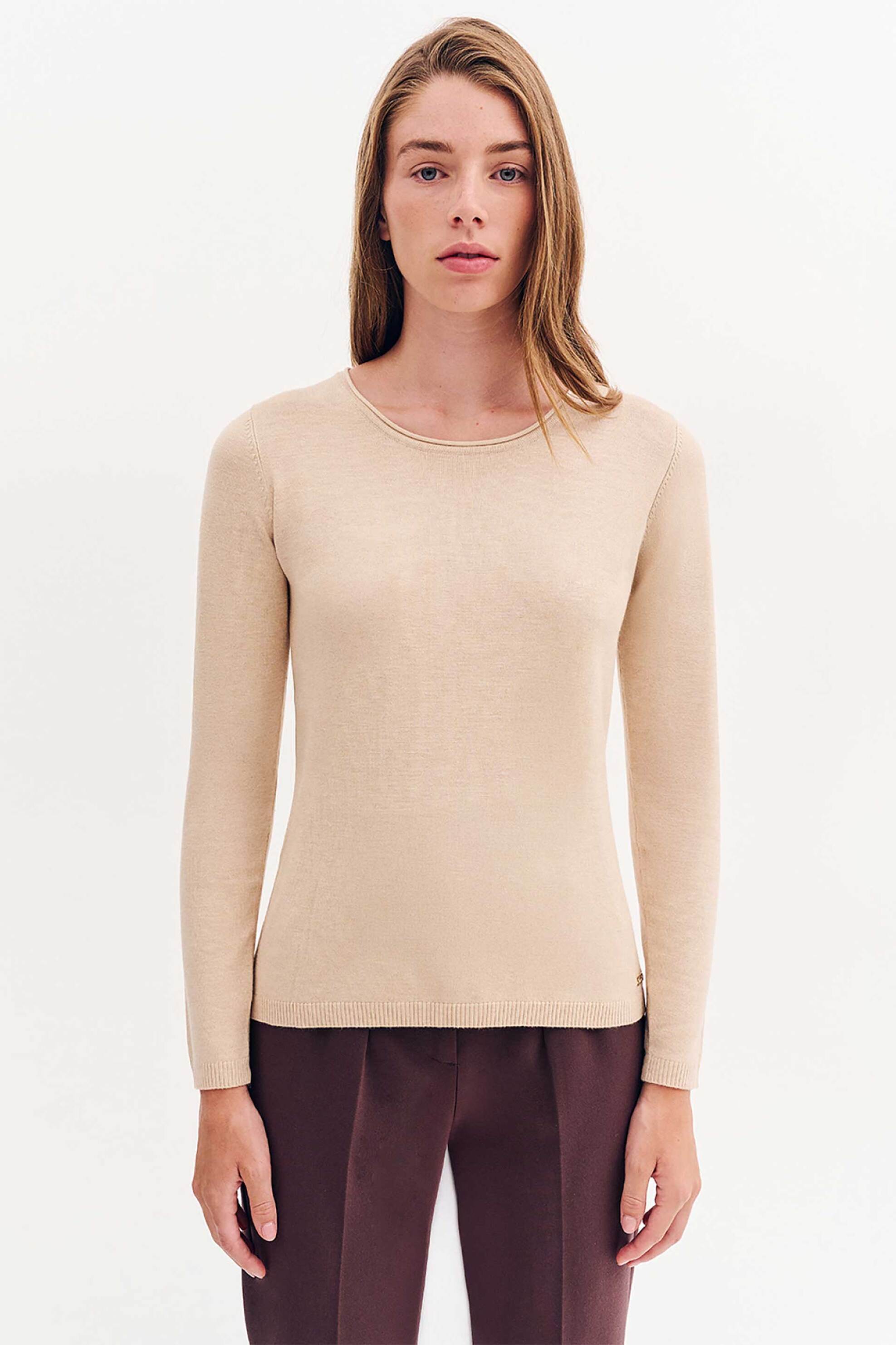 Forel γυναικεία πλεκτή μπλούζα με στρογγυλή λαιμόκοψη - 081.90.01.028 Μπεζ