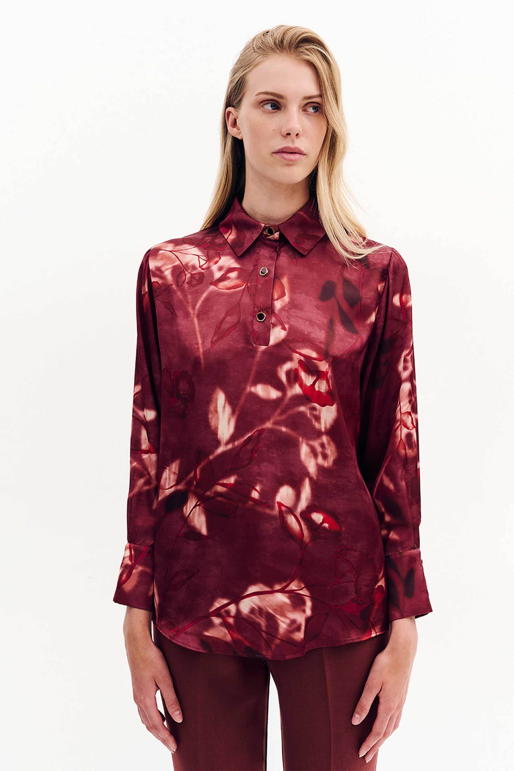 Forel γυναικείο πουκάμισο με floral print - 081.80.01.005 Μπορντό