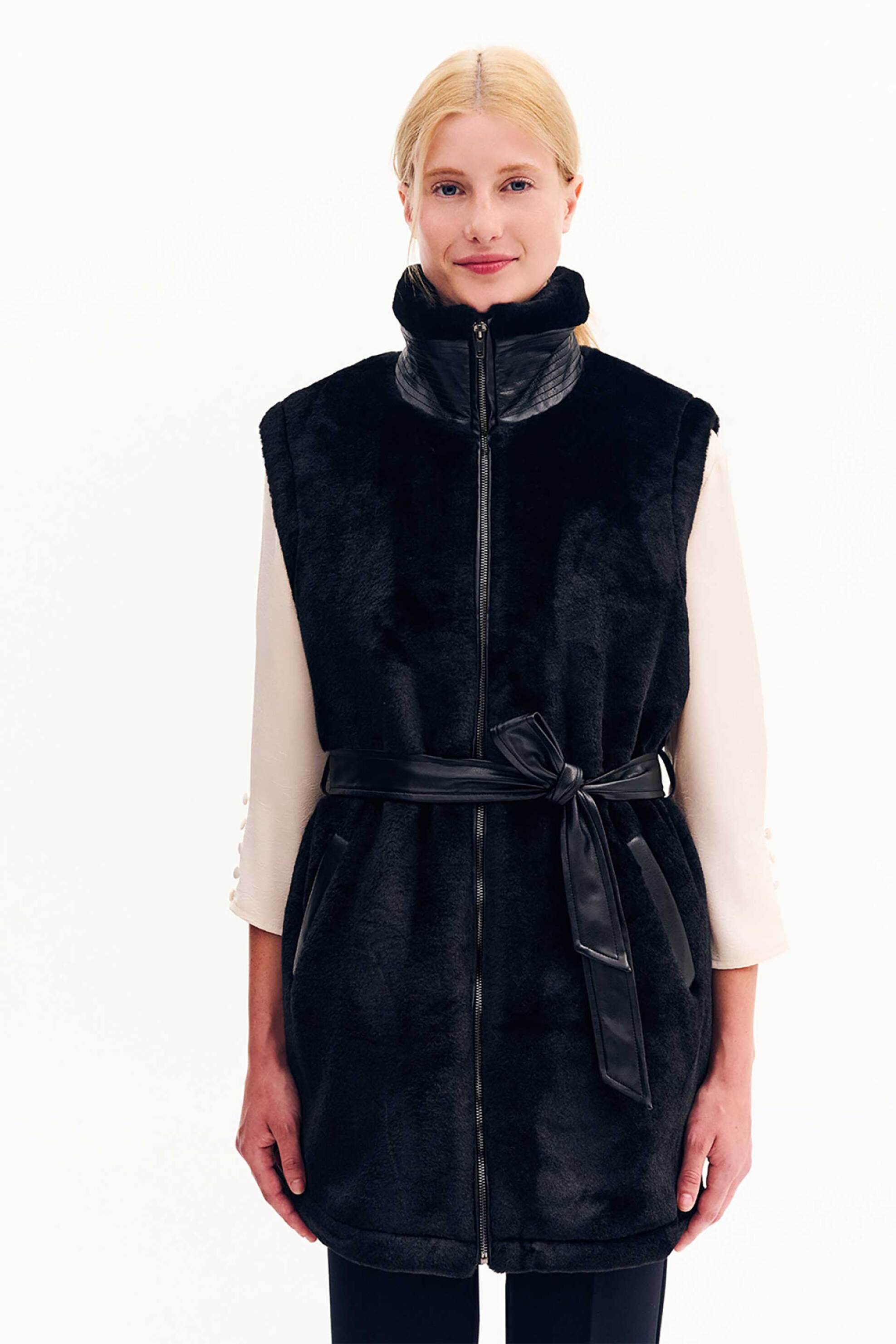 Forel γυναικείο γιλέκο με faux γούνα - 081.41.01.014 Μαύρο