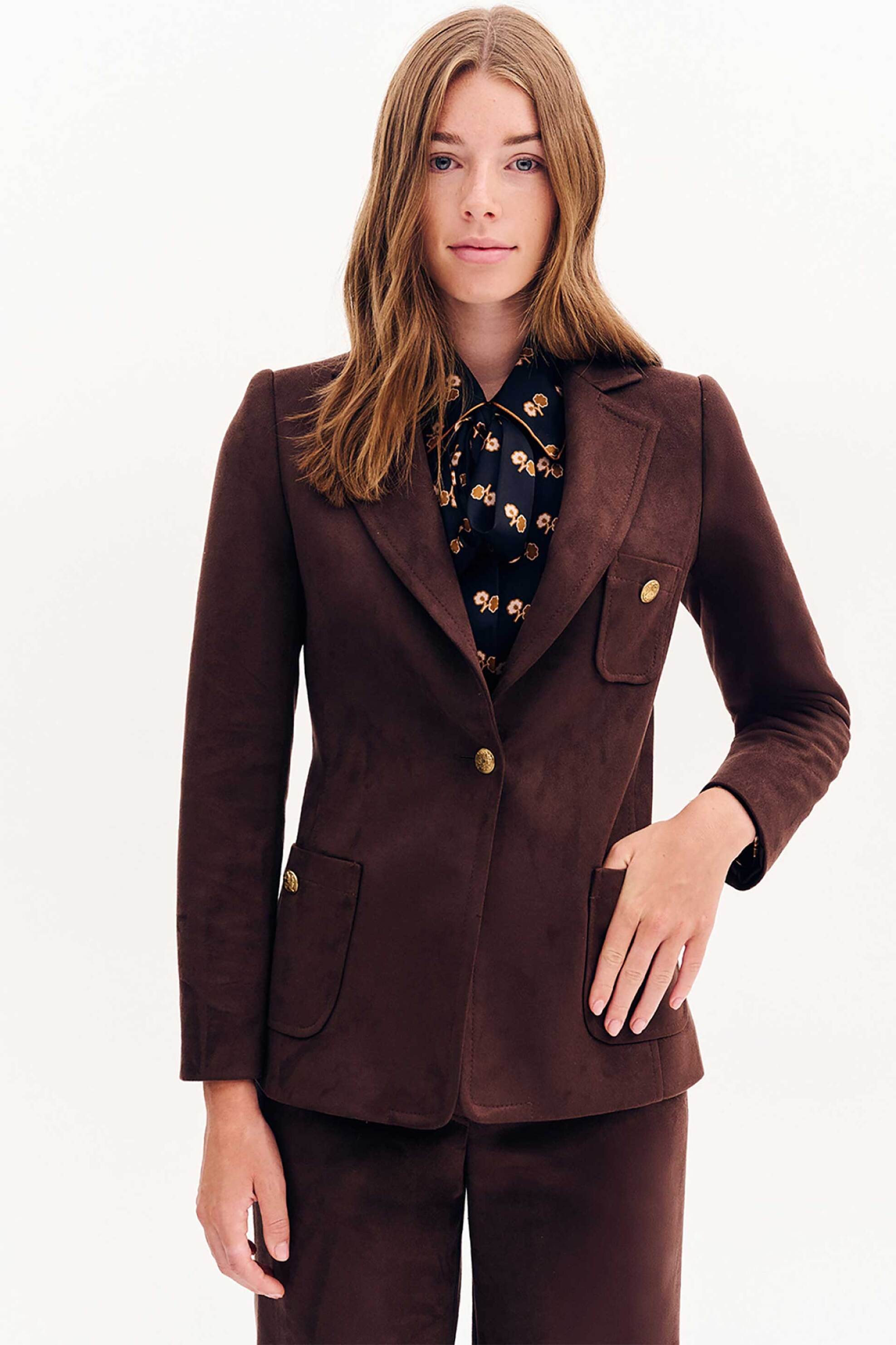 Forel γυναικείο σακάκι μεσάτο suede όψη - 081.30.01.021 Καφέ