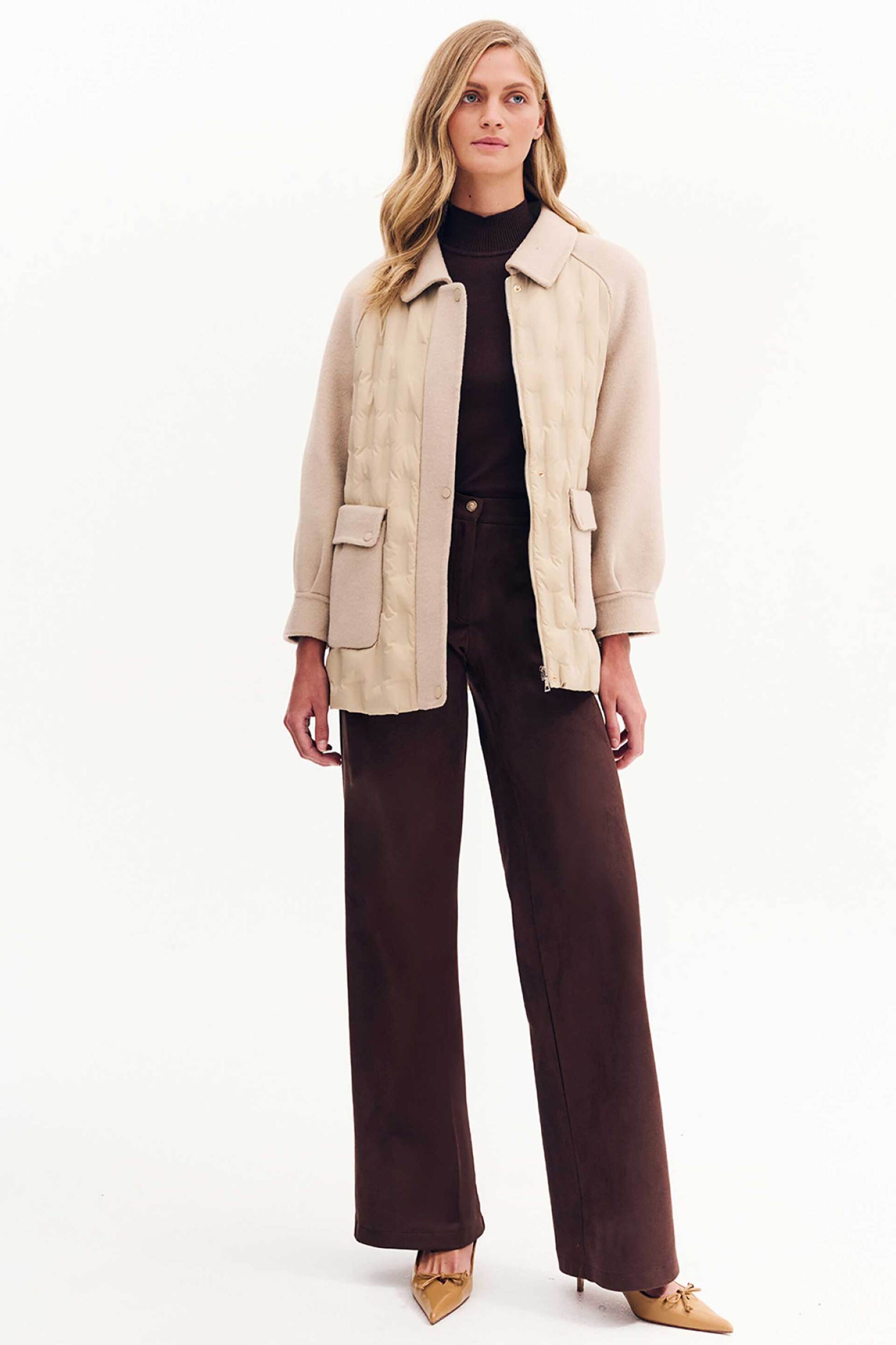 Forel γυναικείο μπουφάν με συνδυασμό υφασμάτων - 081.60.01.008 Μπεζ