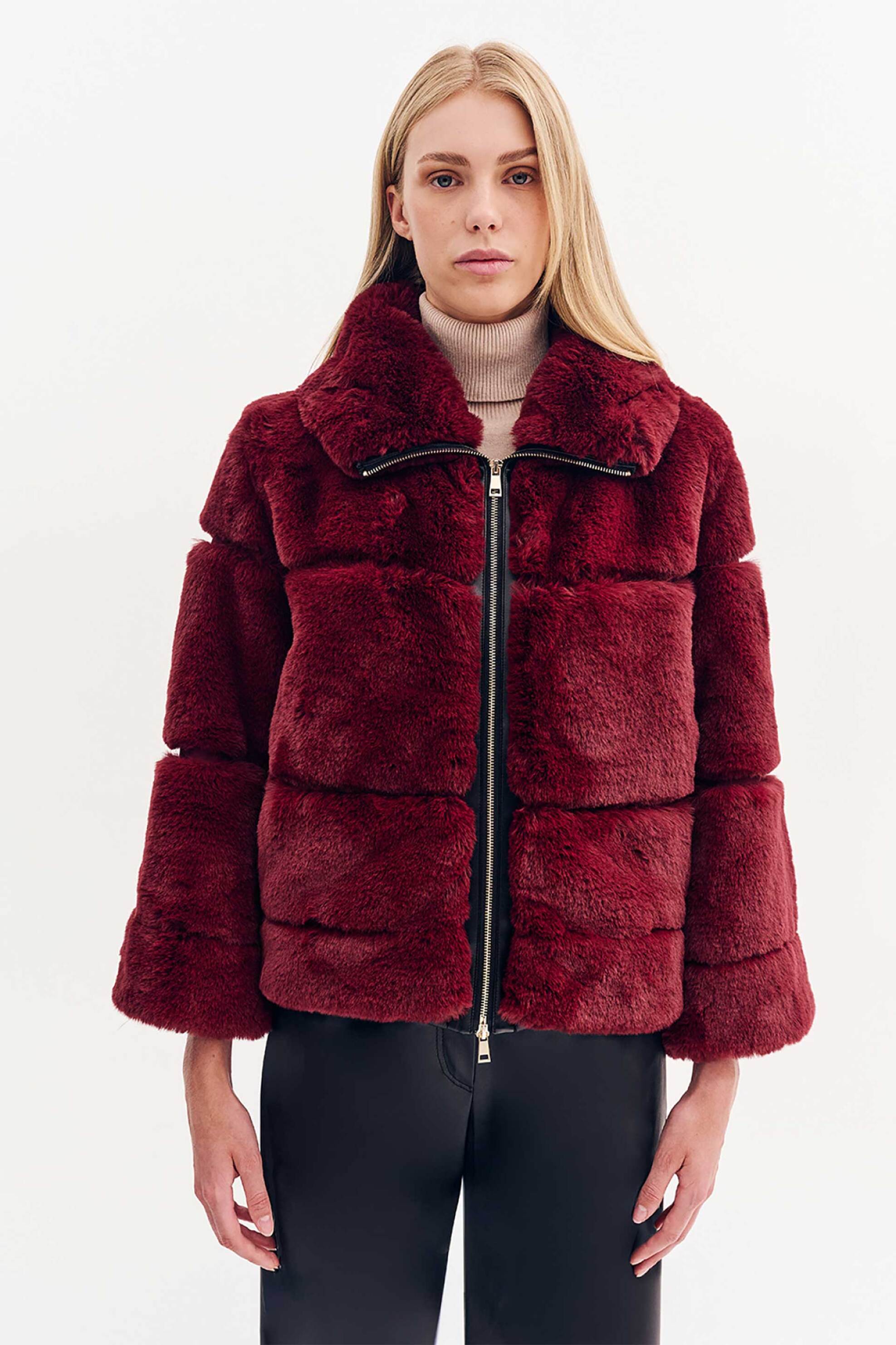 Forel γυναικεία faux γούνα με ψηλό λαιμό - 081.73.01.006 Μπορντό