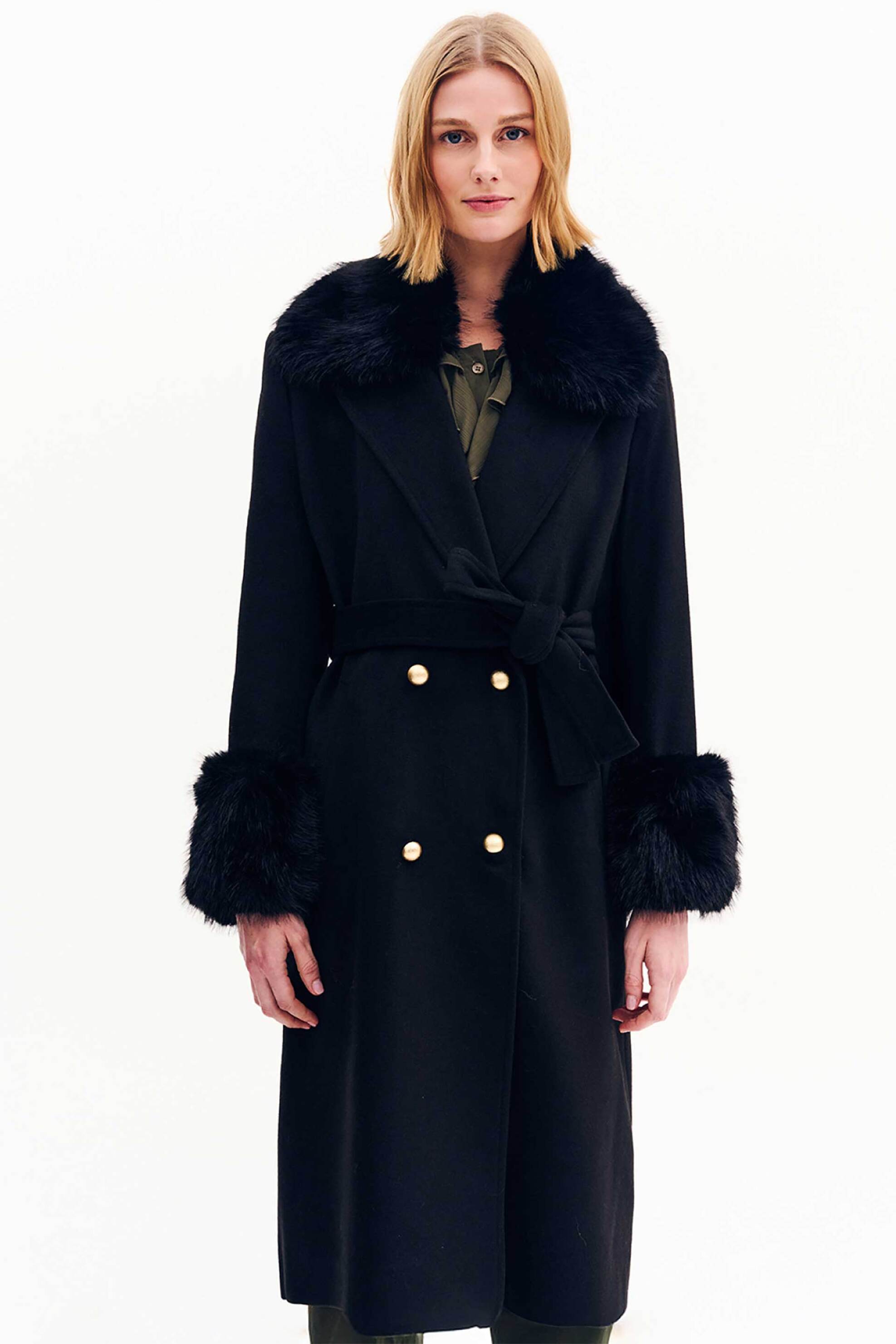 Forel γυναικείο παλτό faux γούνα μεσάτο - 081.70.01.032 Μαύρο