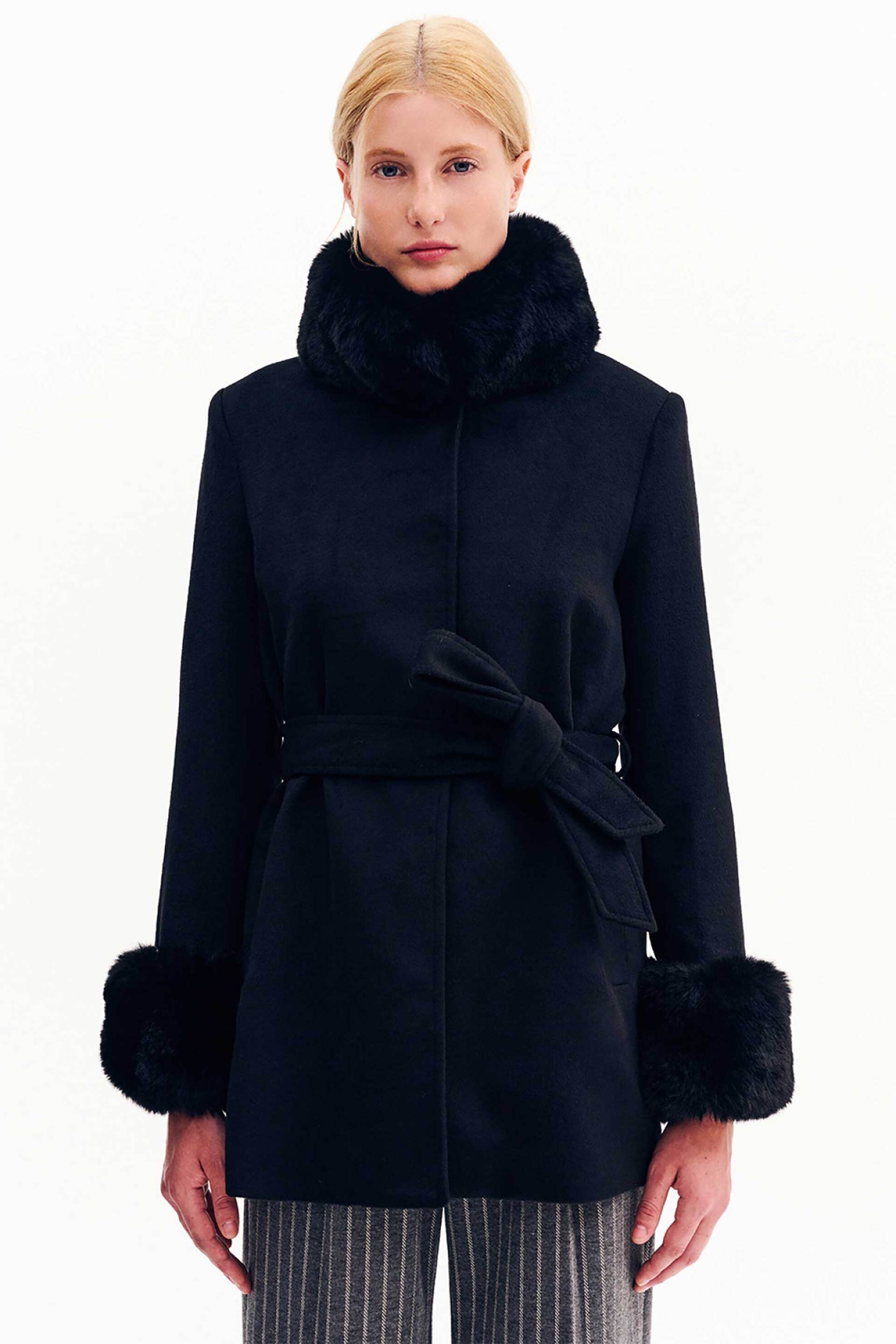 Forel γυναικείο παλτό faux γούνα μεσάτο - 081.70.01.033 Μαύρο