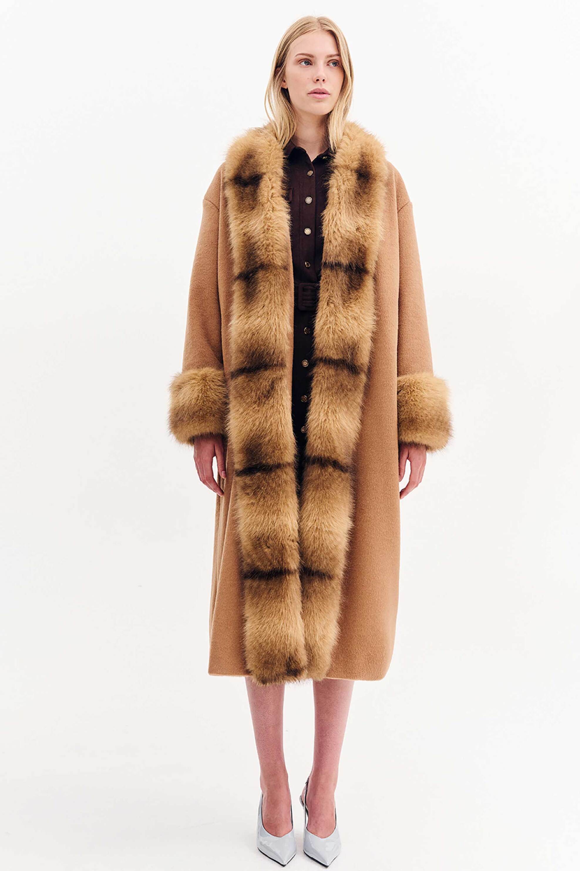 Forel γυναικείο παλτό faux γούνα μεσάτο - 081.70.01.021 Καμηλό