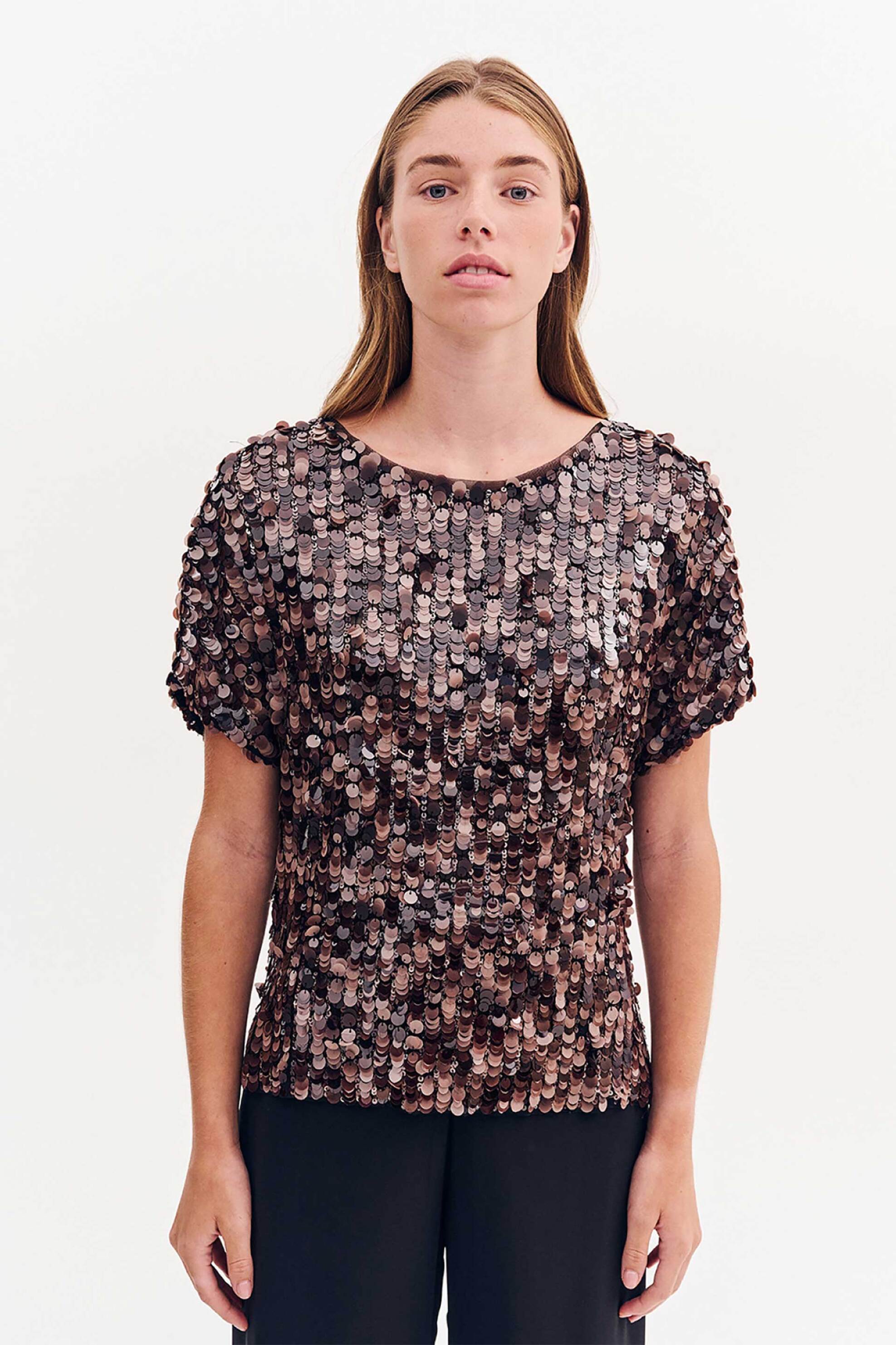 FOREL Forel γυναικεία μπλούζα με all-over σχέδιο με παγιέτα - 081.10.01.084 Καφέ