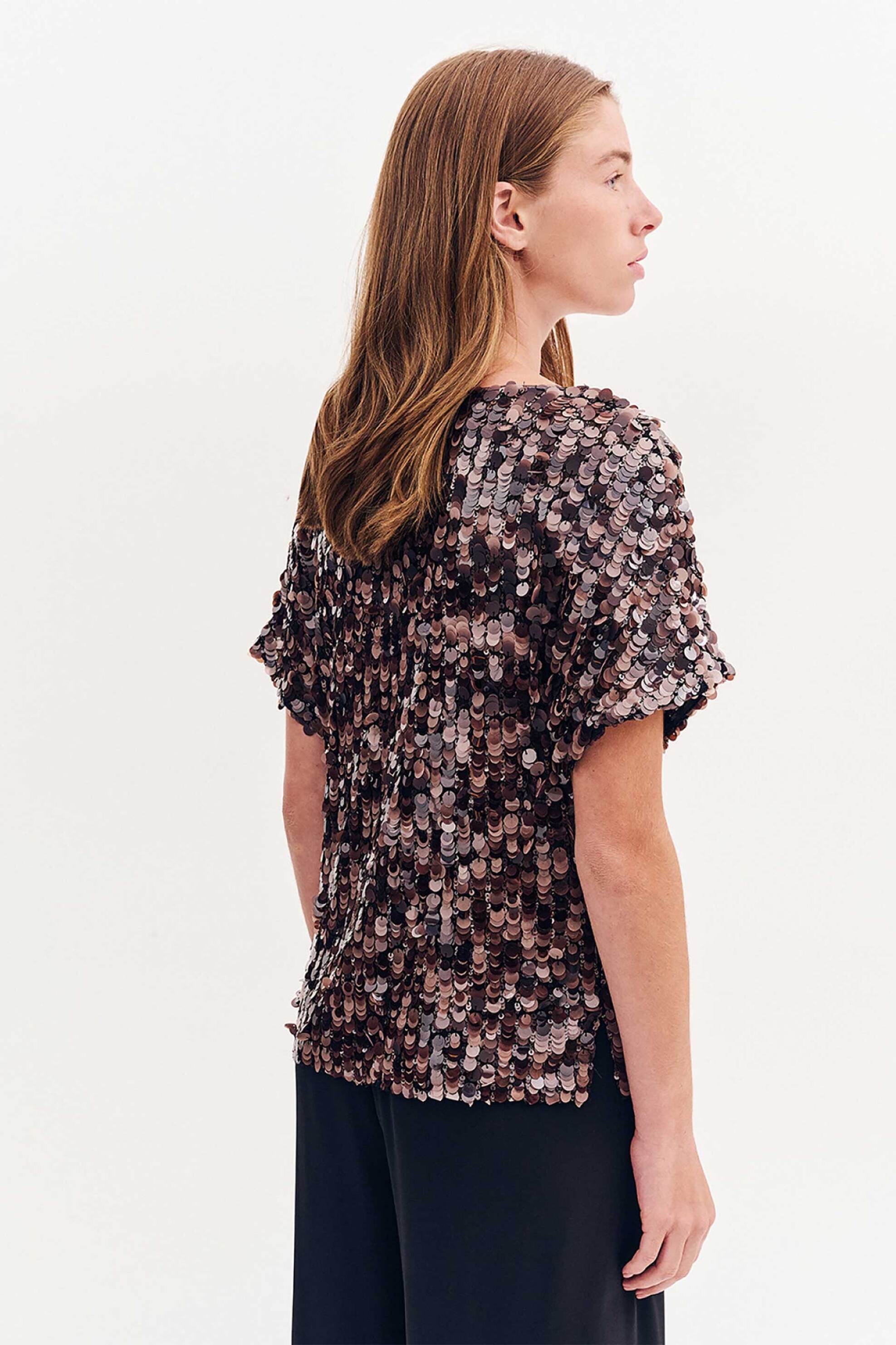 Forel γυναικεία μπλούζα με all-over σχέδιο με παγιέτα - 081.10.01.084 Καφέ φωτογραφία