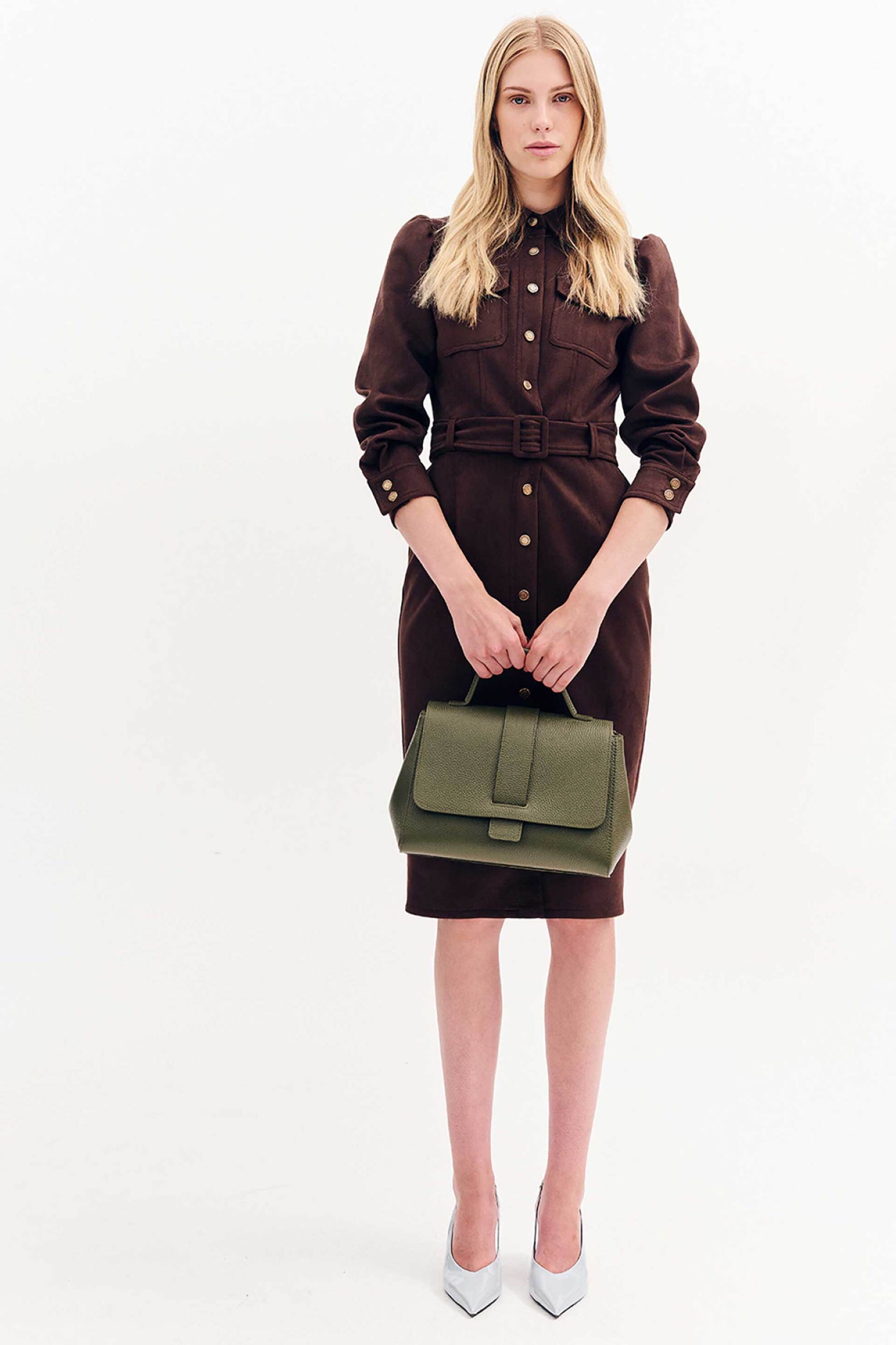 Forel γυναικείο mini σεμιζιέ φόρεμα pencil suede - 081.50.01.038 Καφέ