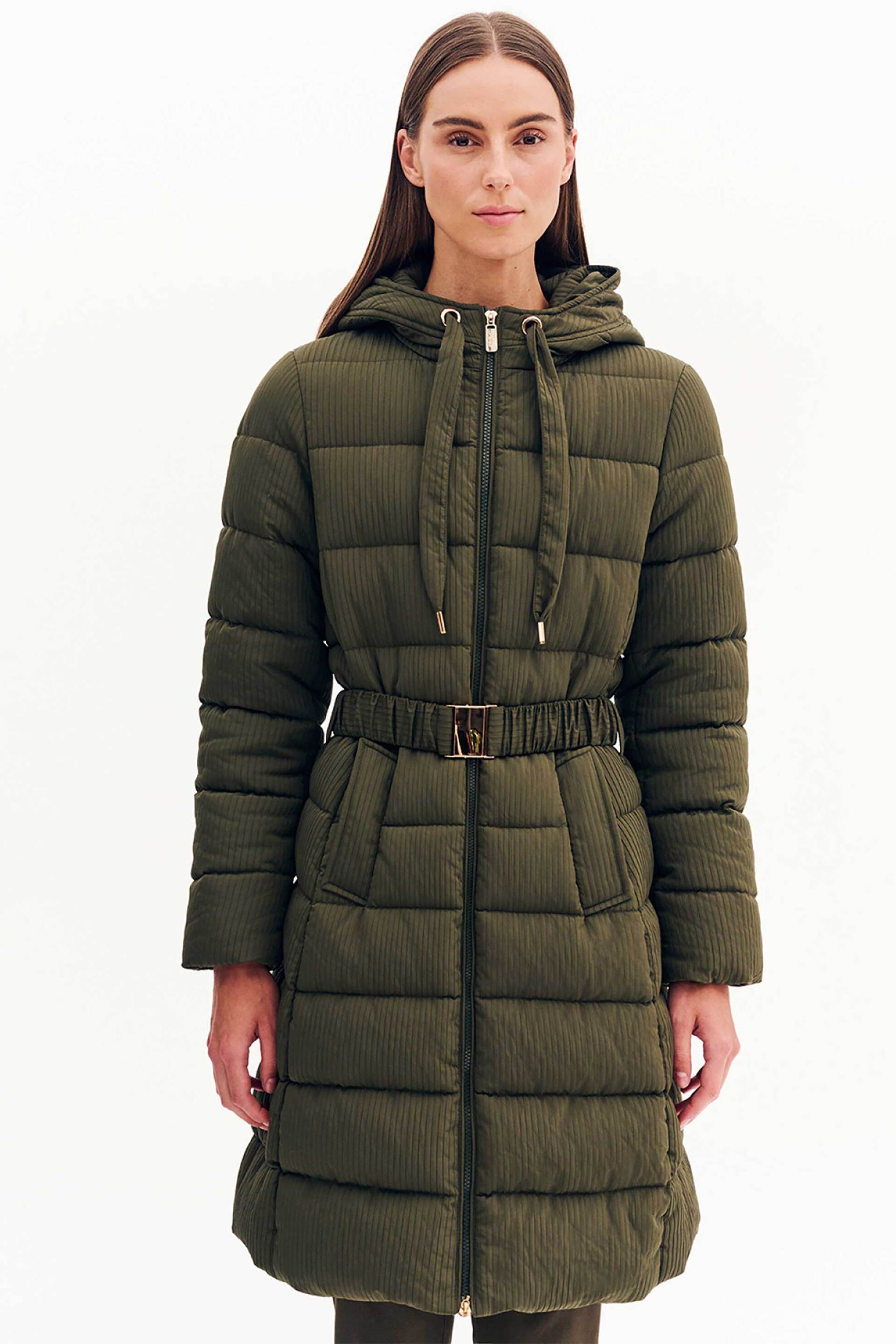 Forel γυναικείο μπουφάν καπιτονέ με κουκούλα και ζώνη - 081.60.01.016 Χακί