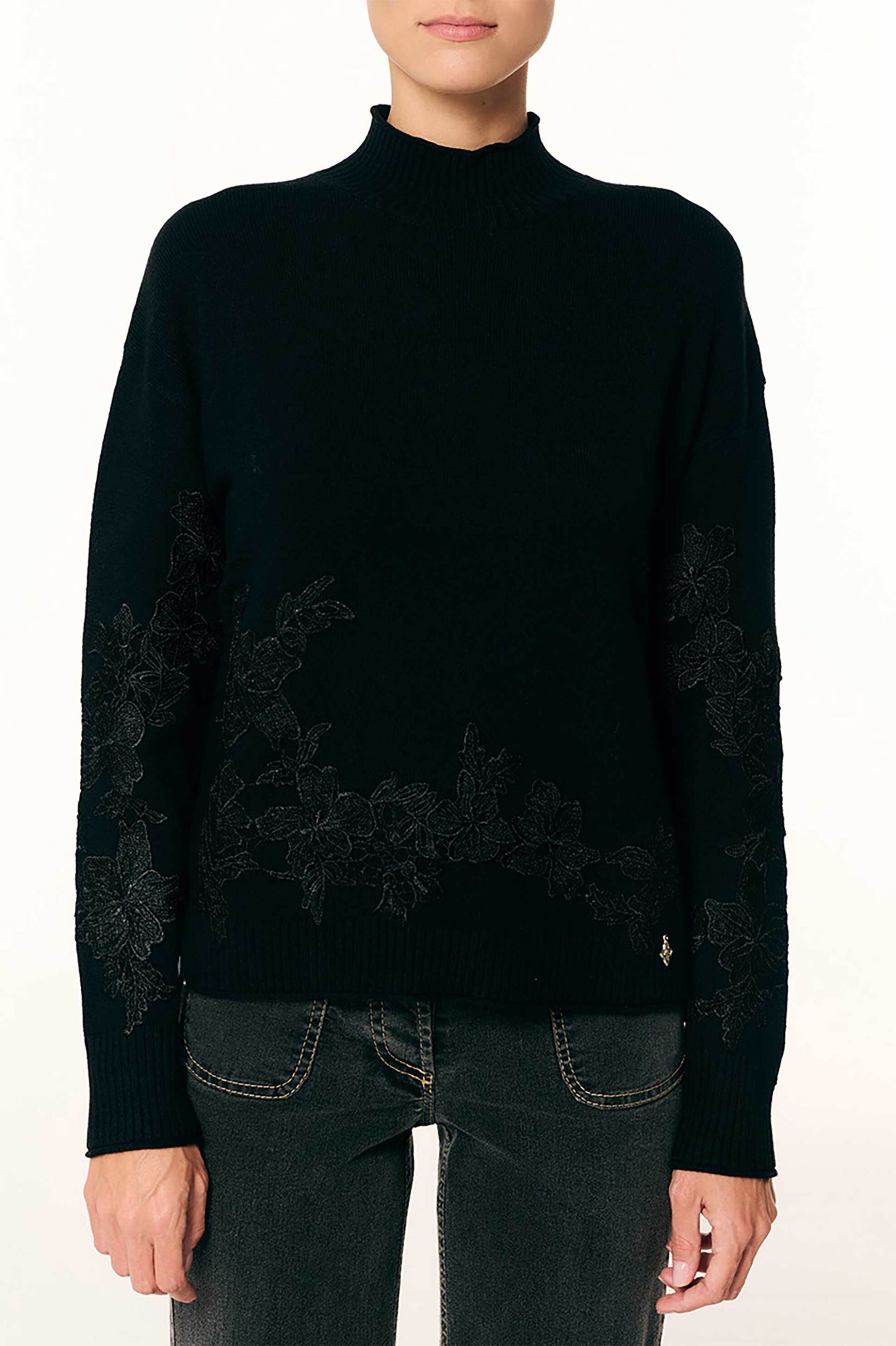 Forel γυναικεία μπλούζα πλεκτή με floral δαντέλα - 083.90.01.016 Μαύρο