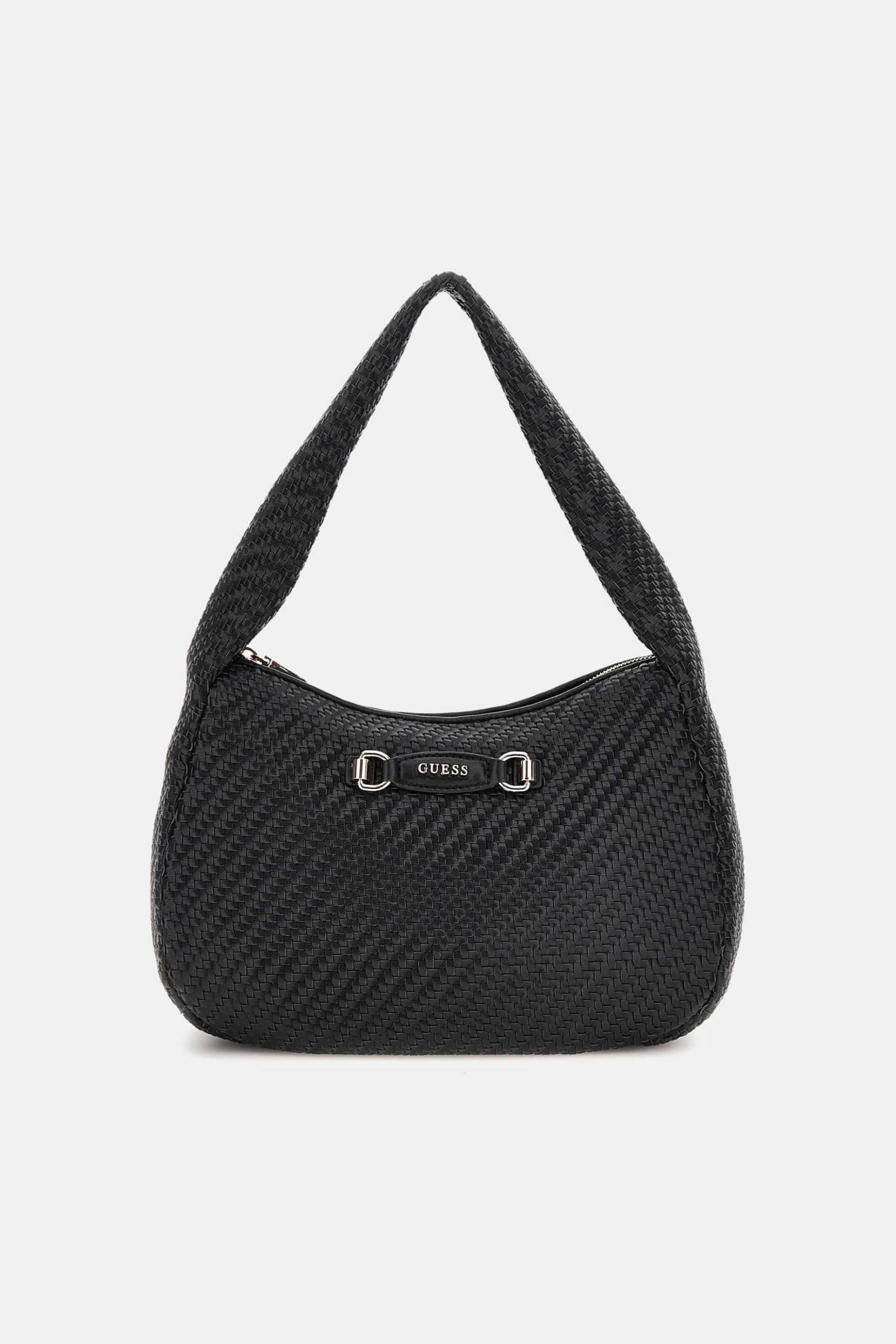 GUESS Guess γυναικεία τσάντα ώμου hobo με πλεκτό σχέδιο και μεταλλικό λογότυπο "Francy" - HWWG9530020 Μαύρο