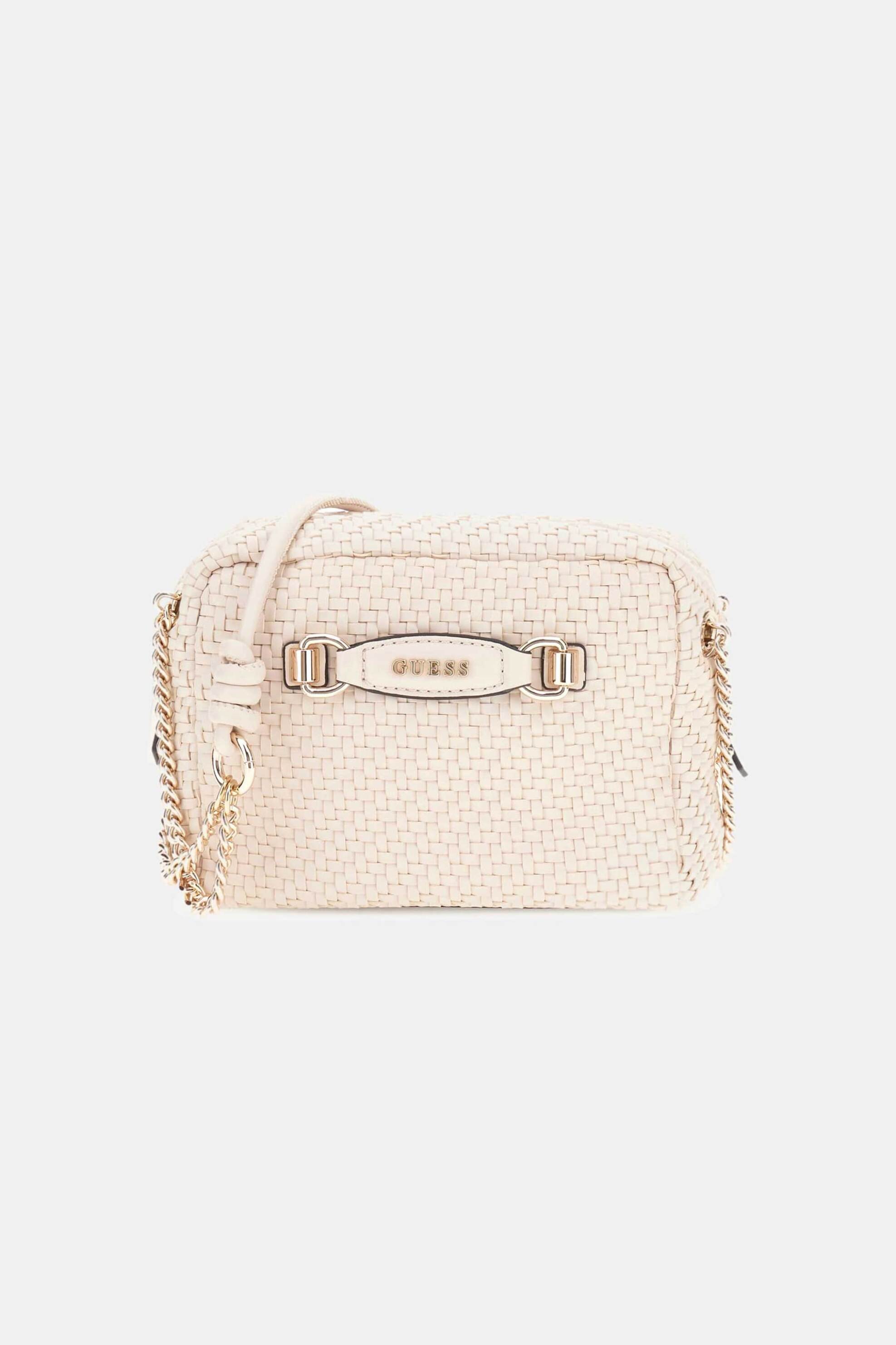 GUESS Guess γυναικεία τσάντα crossbody με πλεκτό σχέδιο και μεταλλικό λογότυπο "Francy" - HWWG9530140 Εκρού