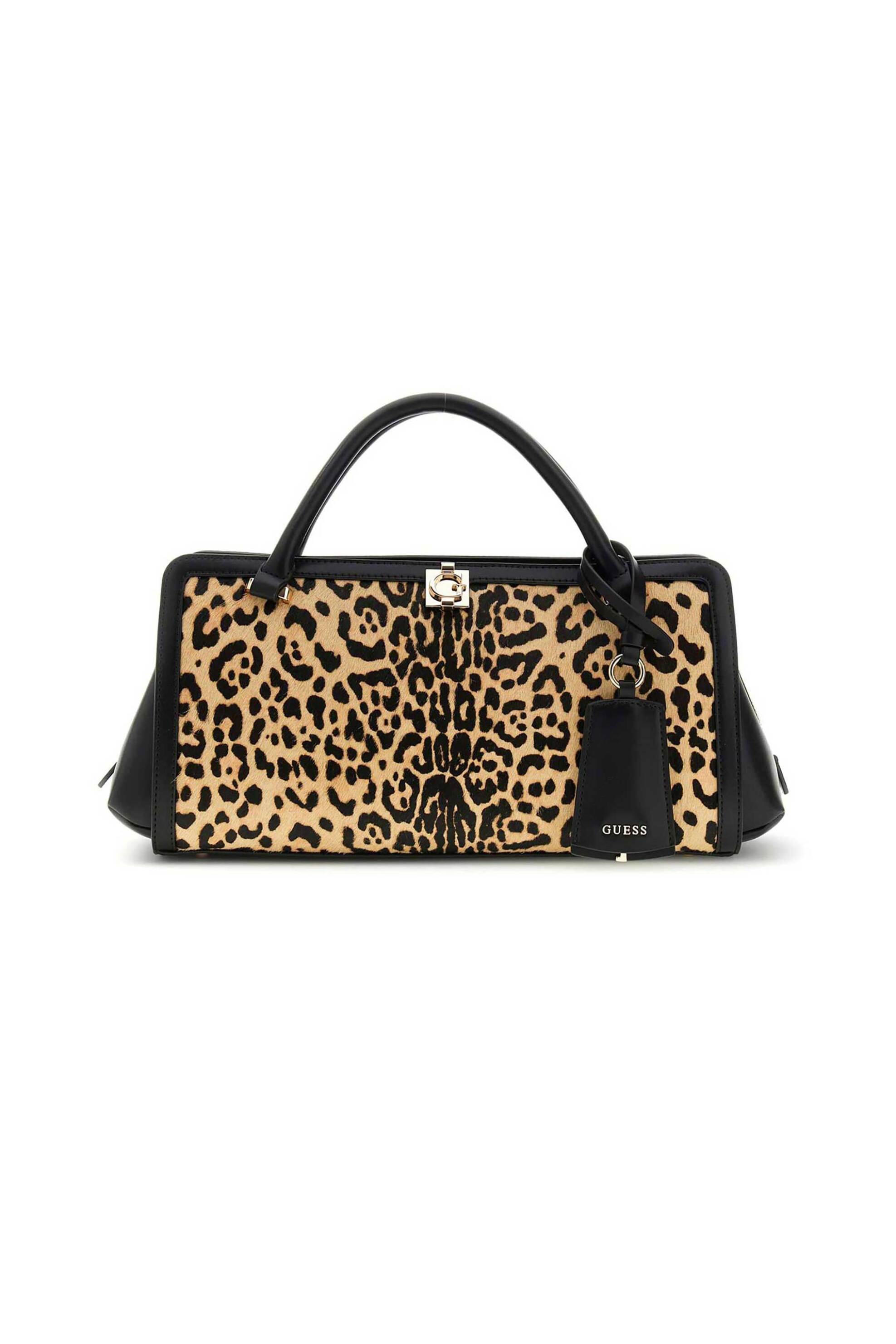GUESS Guess γυναικεία δερμάτινη τσάντα χειρός "Audrey Leopard Small" - HWLG9734060 Μπεζ