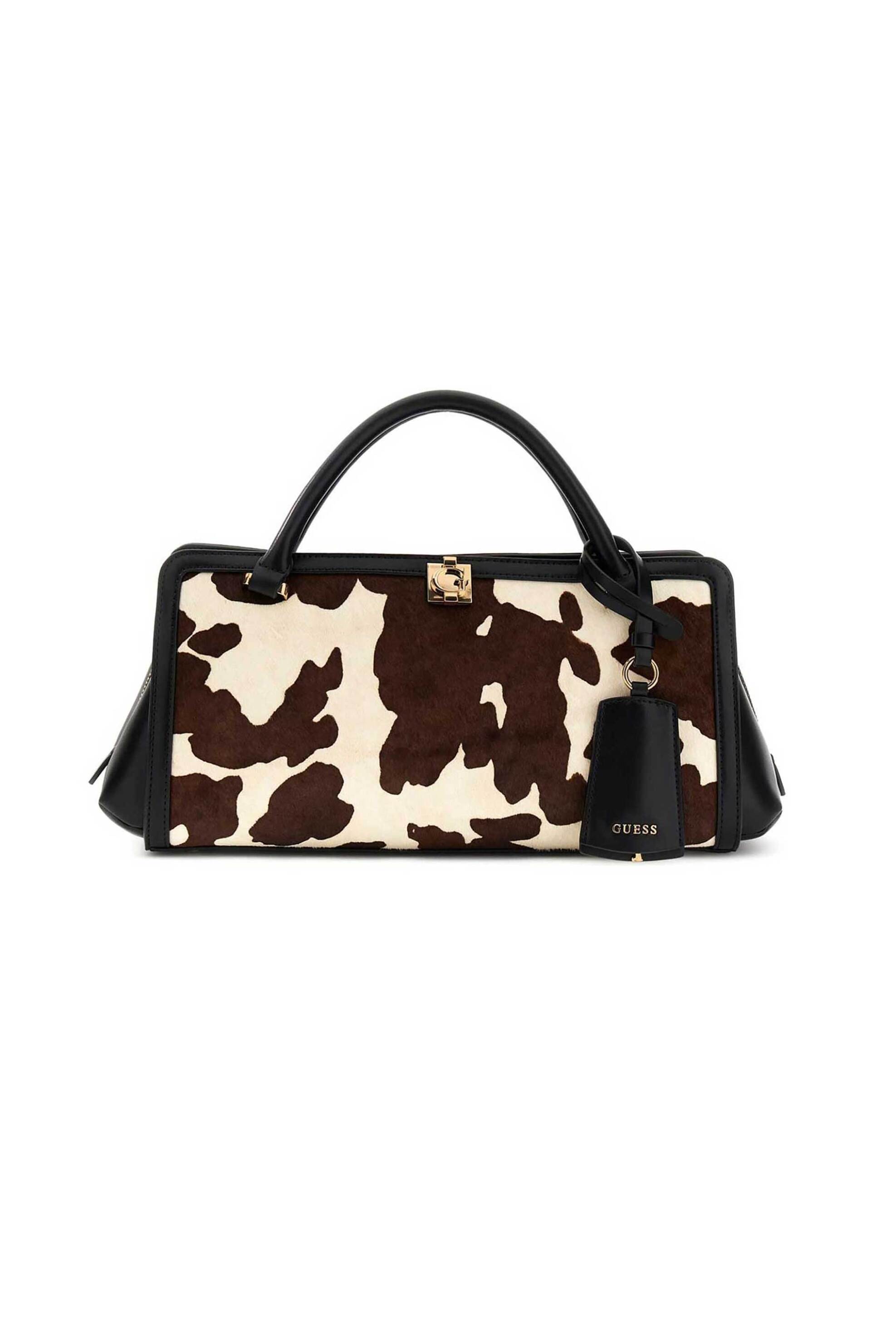 GUESS Guess γυναικεία δερμάτινη τσάντα χειρός "Audrey Cow Small" - HWRG9734060 Καφέ