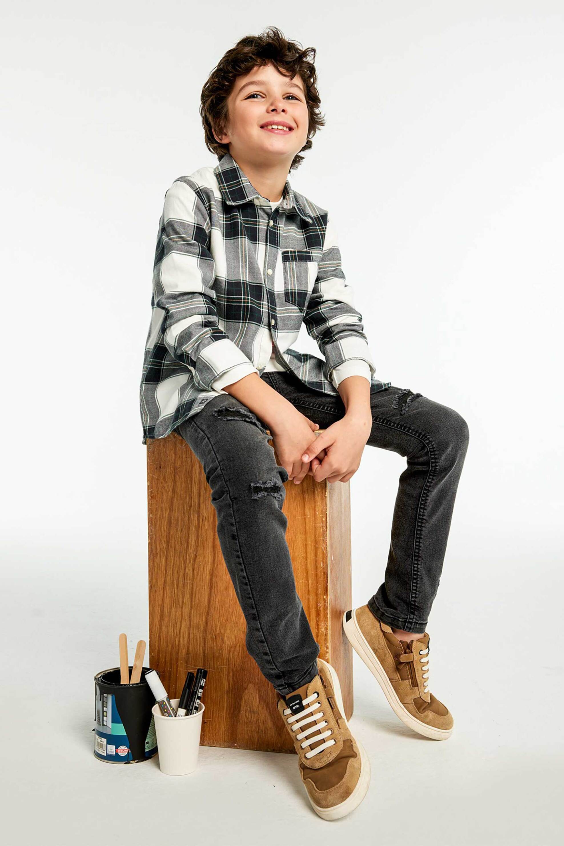 Mayoral παιδικό καρό πουκάμισο με τσέπη - 7111 Ανθρακί