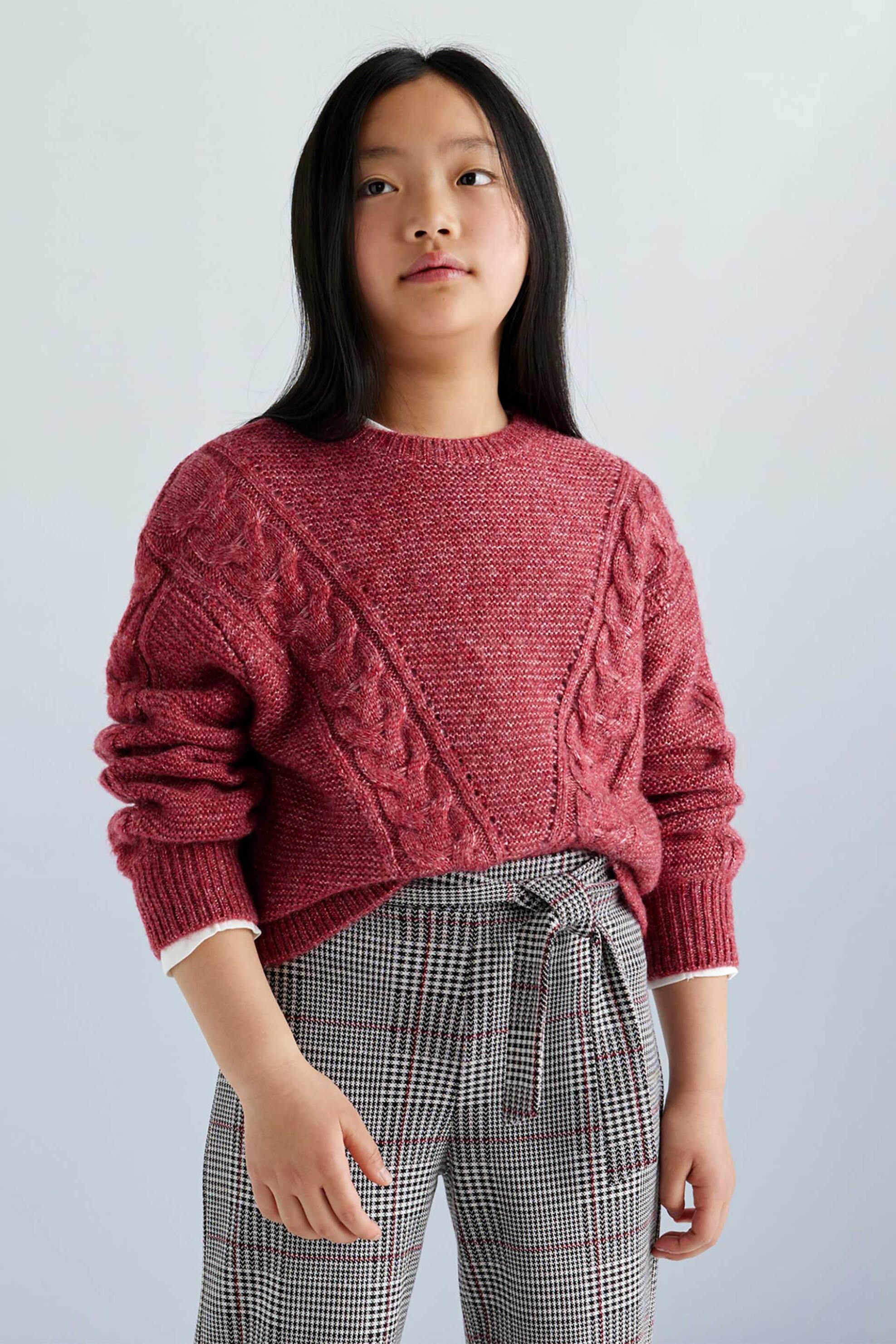 MAYORAL Mayoral παιδική πλεκτή μπλούζα με πλεξούδες - 7310 Κόκκινο