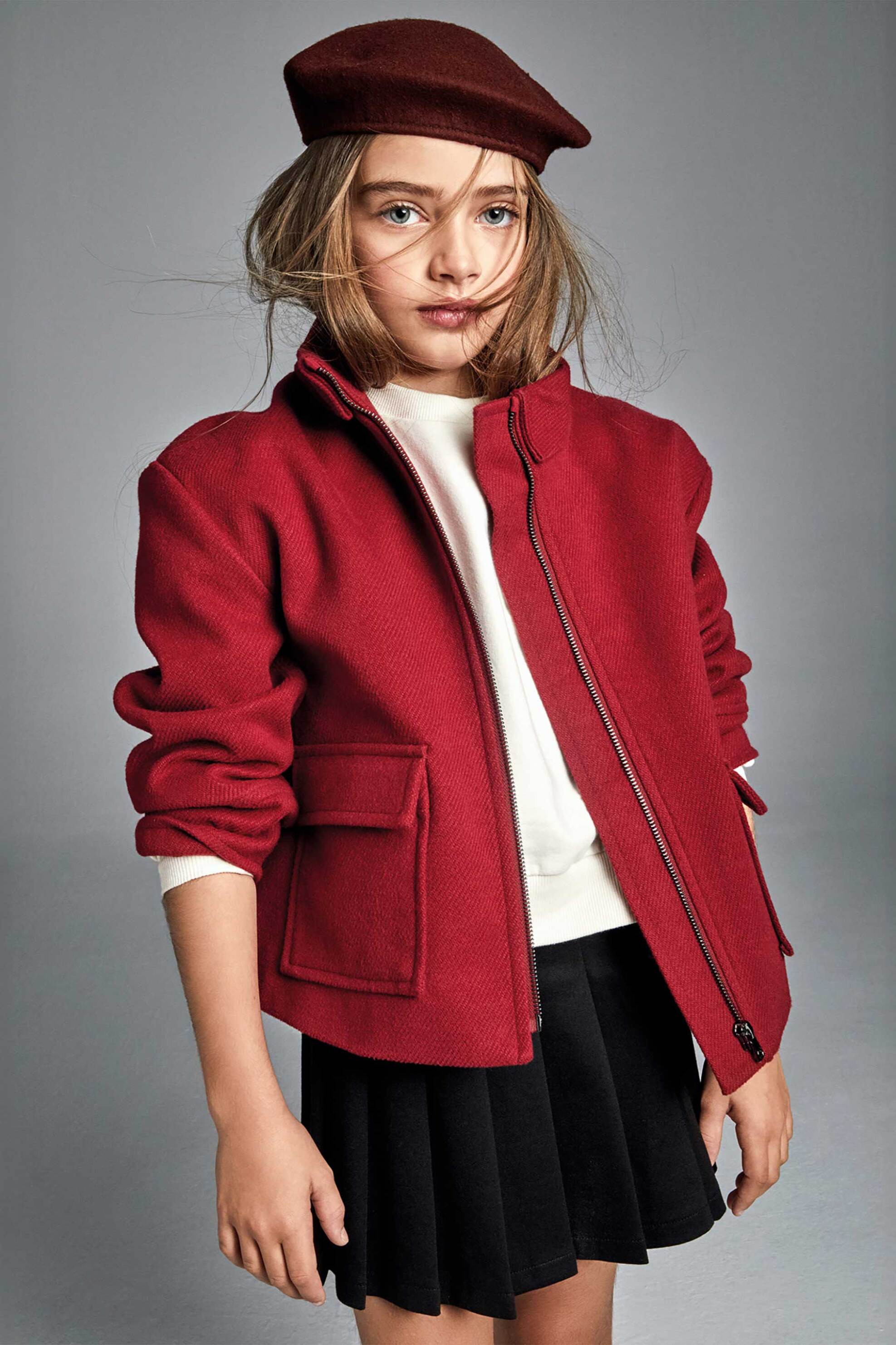 Mayoral παιδικό κοντό παλτό μονόχρωμο με φερμουάρ - 7477 Κόκκινο