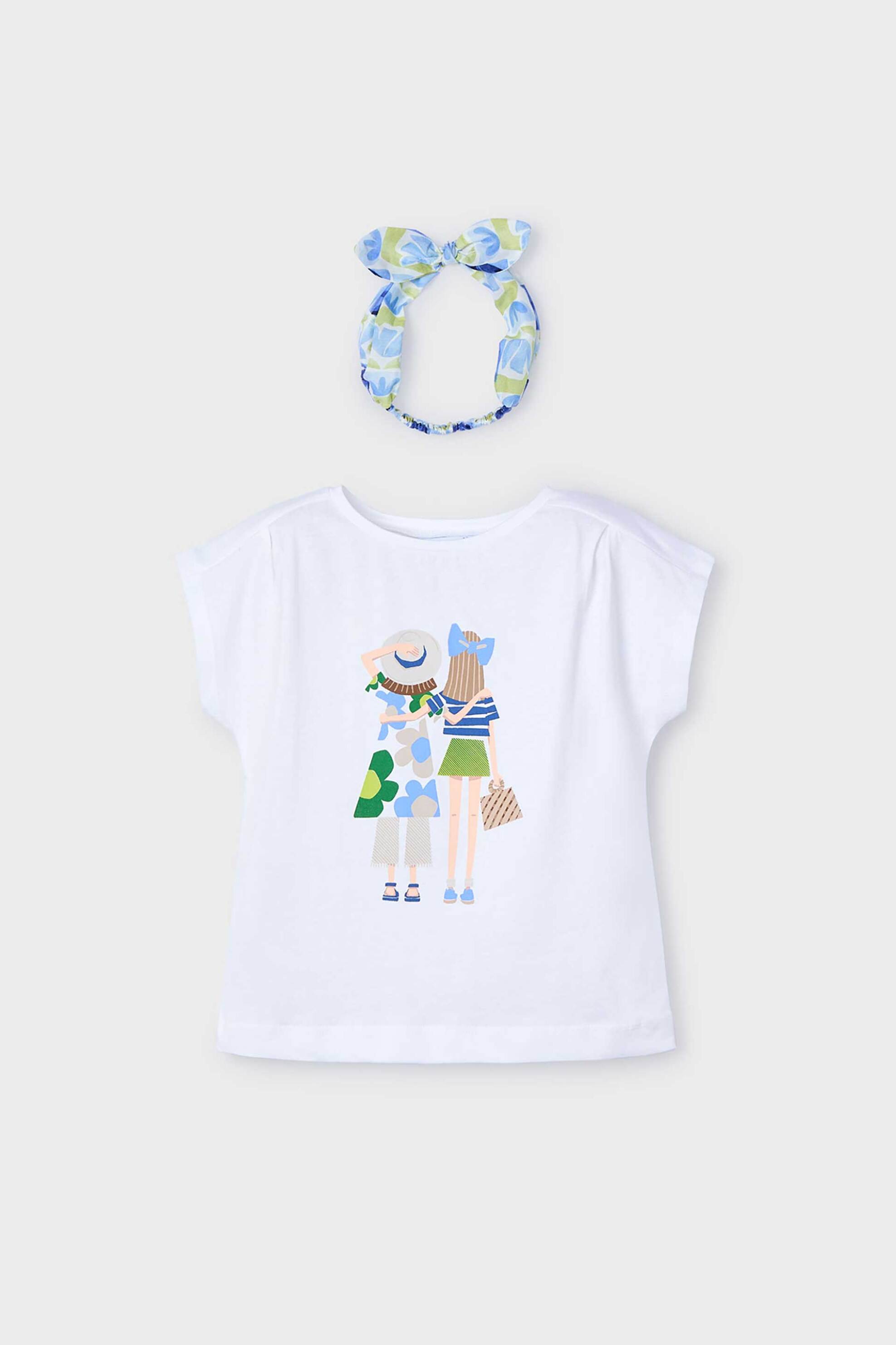 Mayoral παιδικό T-shirt με print και κορδέλα - 3009-S25 Λευκό