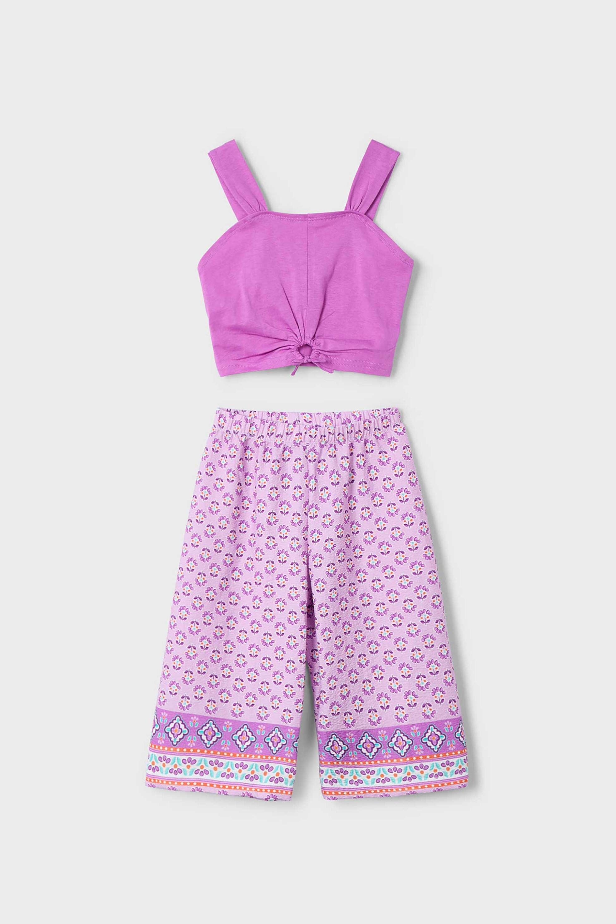 Mayoral παιδικό σετ με σταμπωτό παντελόνι και crop top - 3562-S25 Λιλά φωτογραφία