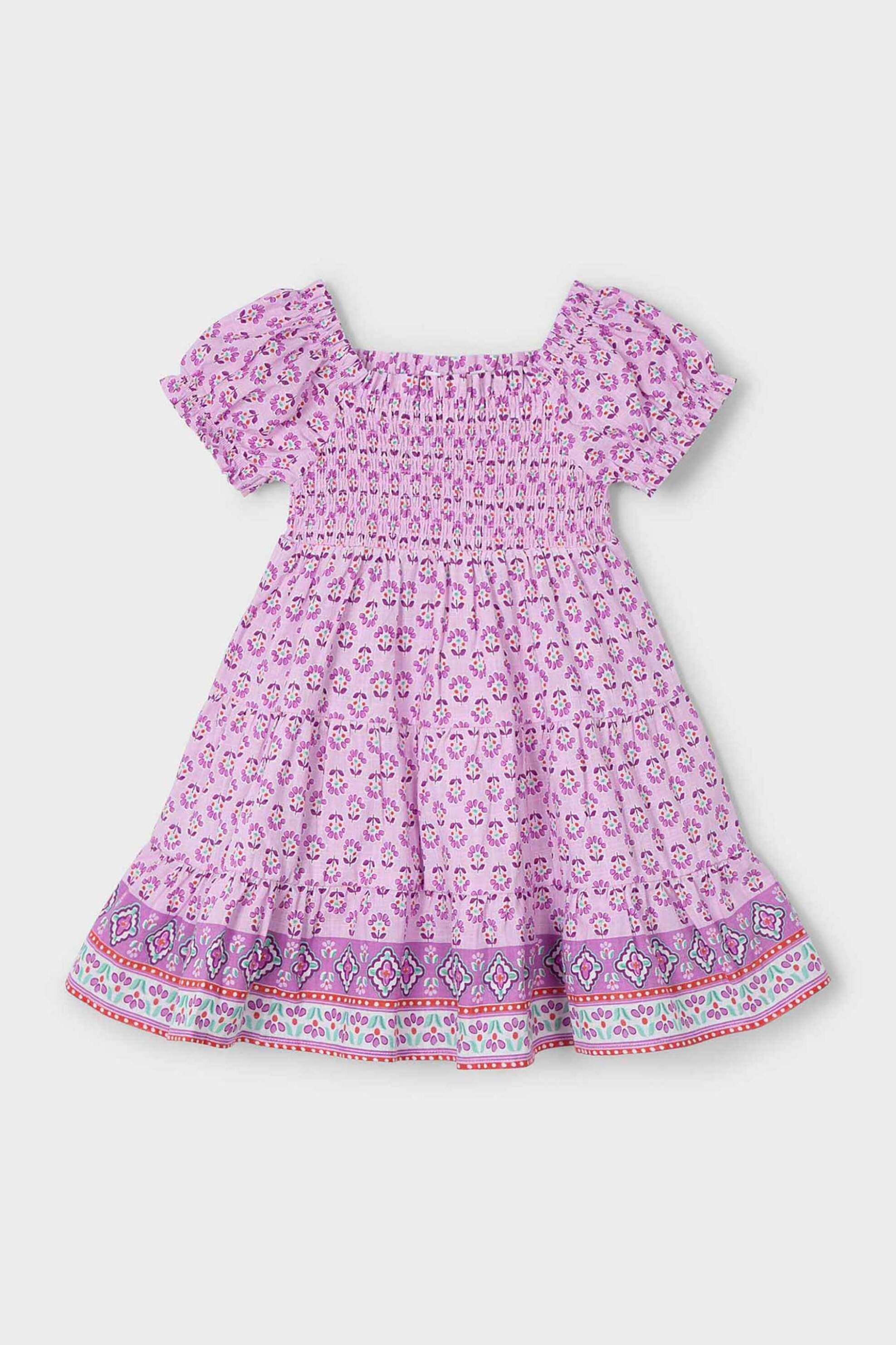 Mayoral παιδικό φόρεμα με all-over print και σφηκοφωλιά - 3932-S25 Λιλά φωτογραφία
