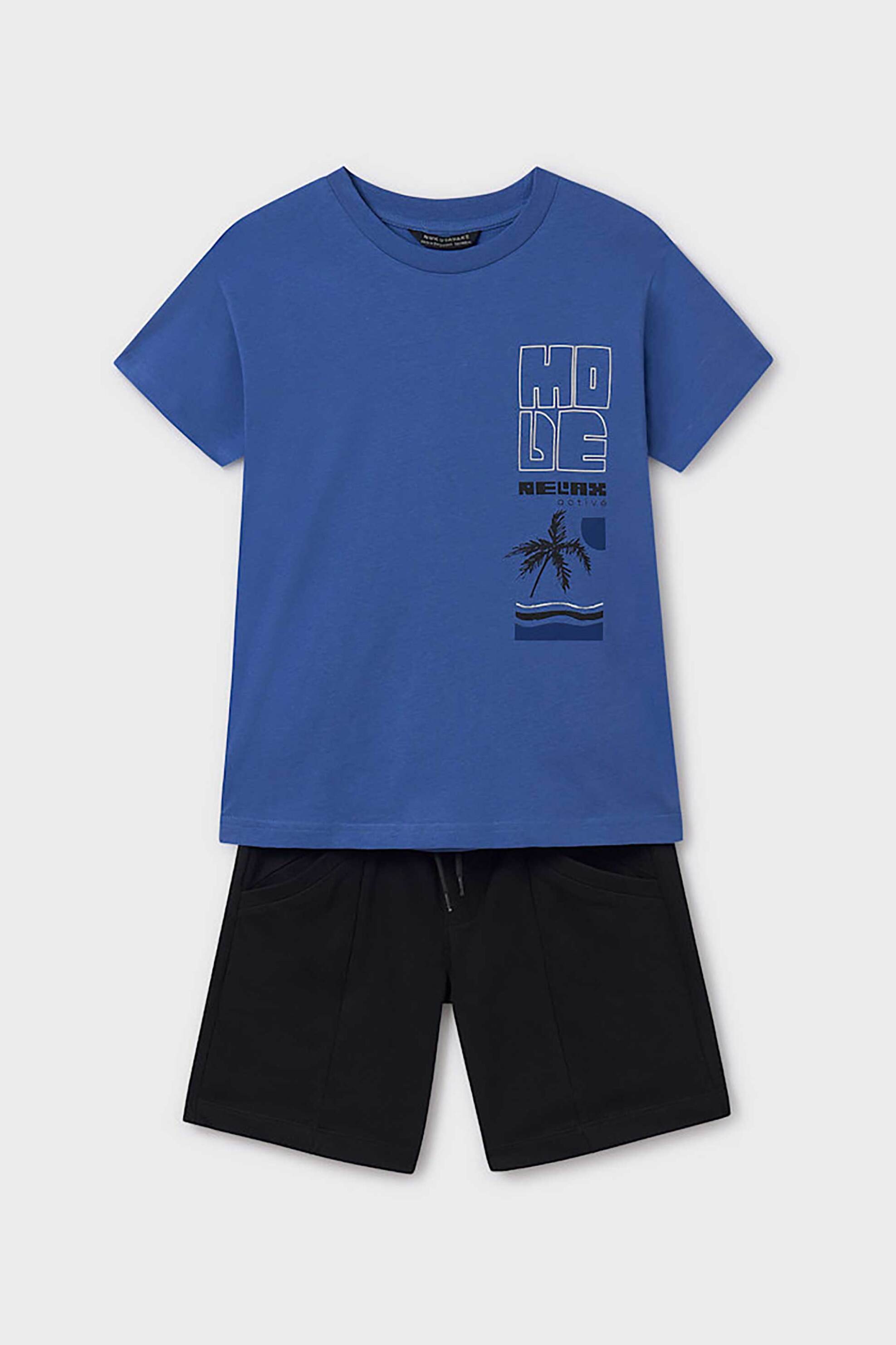 Mayoral παιδικό σετ με T-shirt με print και βερμούδα (2 τεμάχια) - 6677-S25 Μπλε