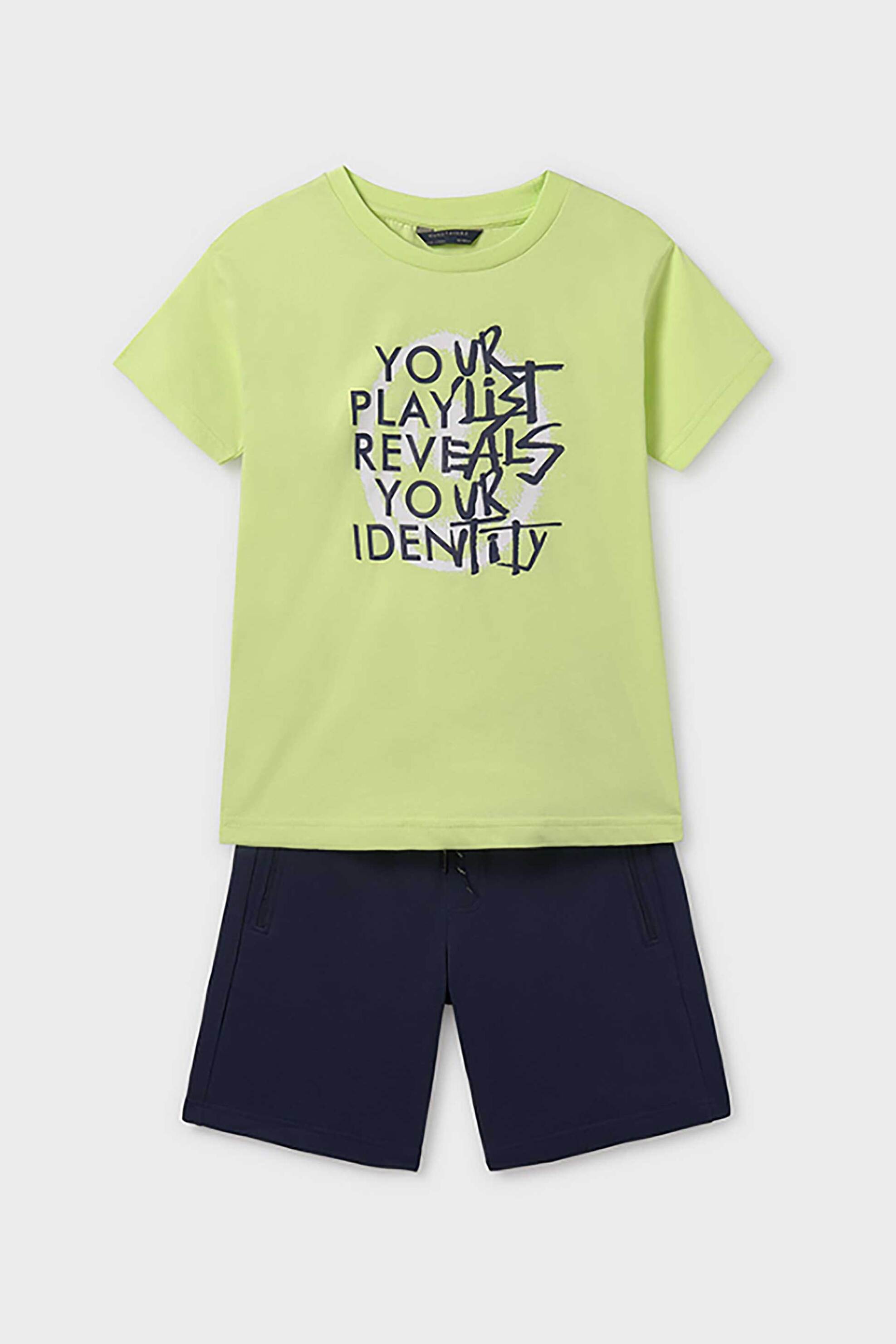 Mayoral παιδικό σετ με T-shirt με lettering και βερμούδα - 6684-S25 Πράσινο Ανοιχτό