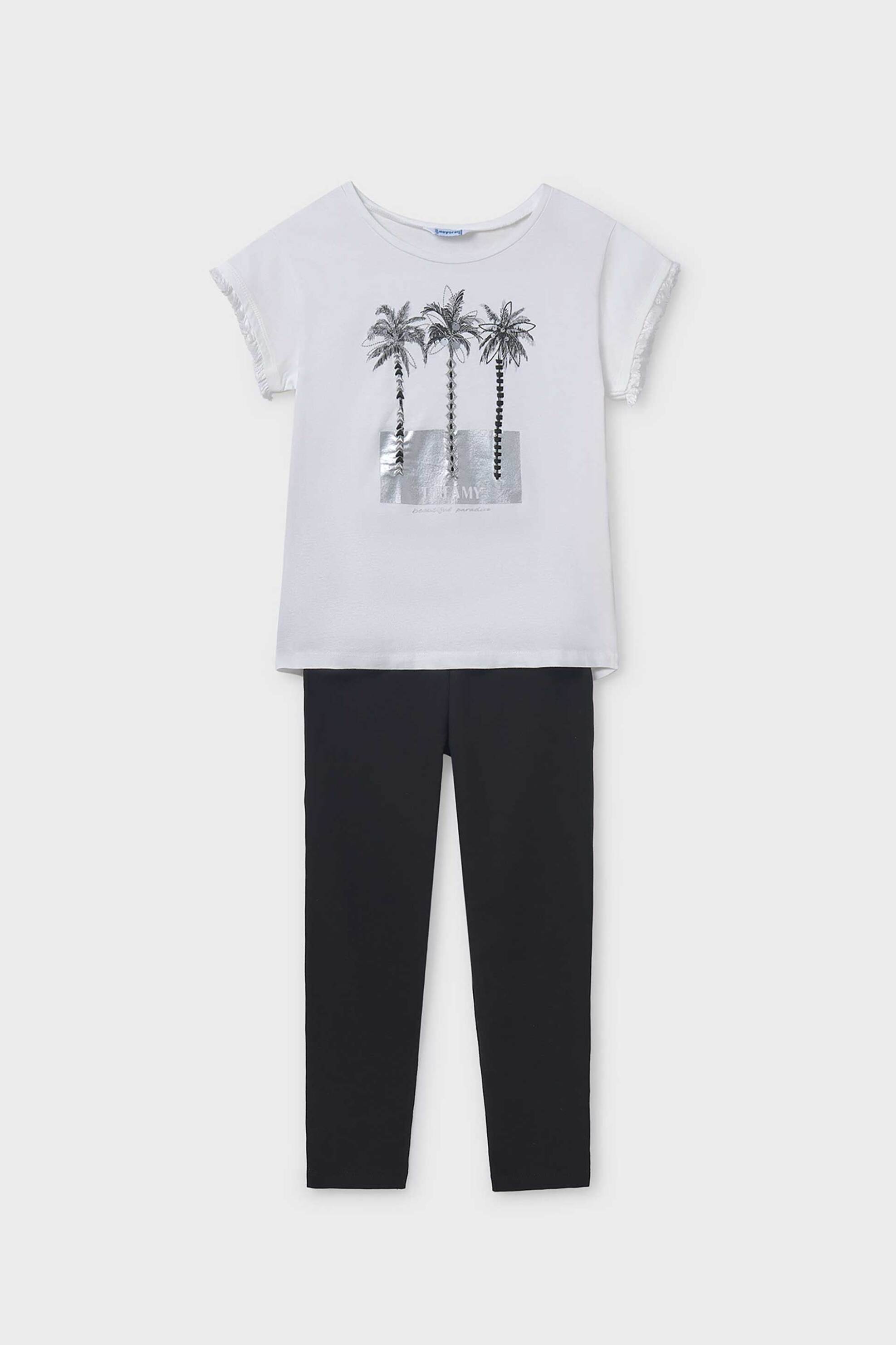 Mayoral παιδικό σετ με T-shirt με print και κολάν - 6766-S25 Μαύρο