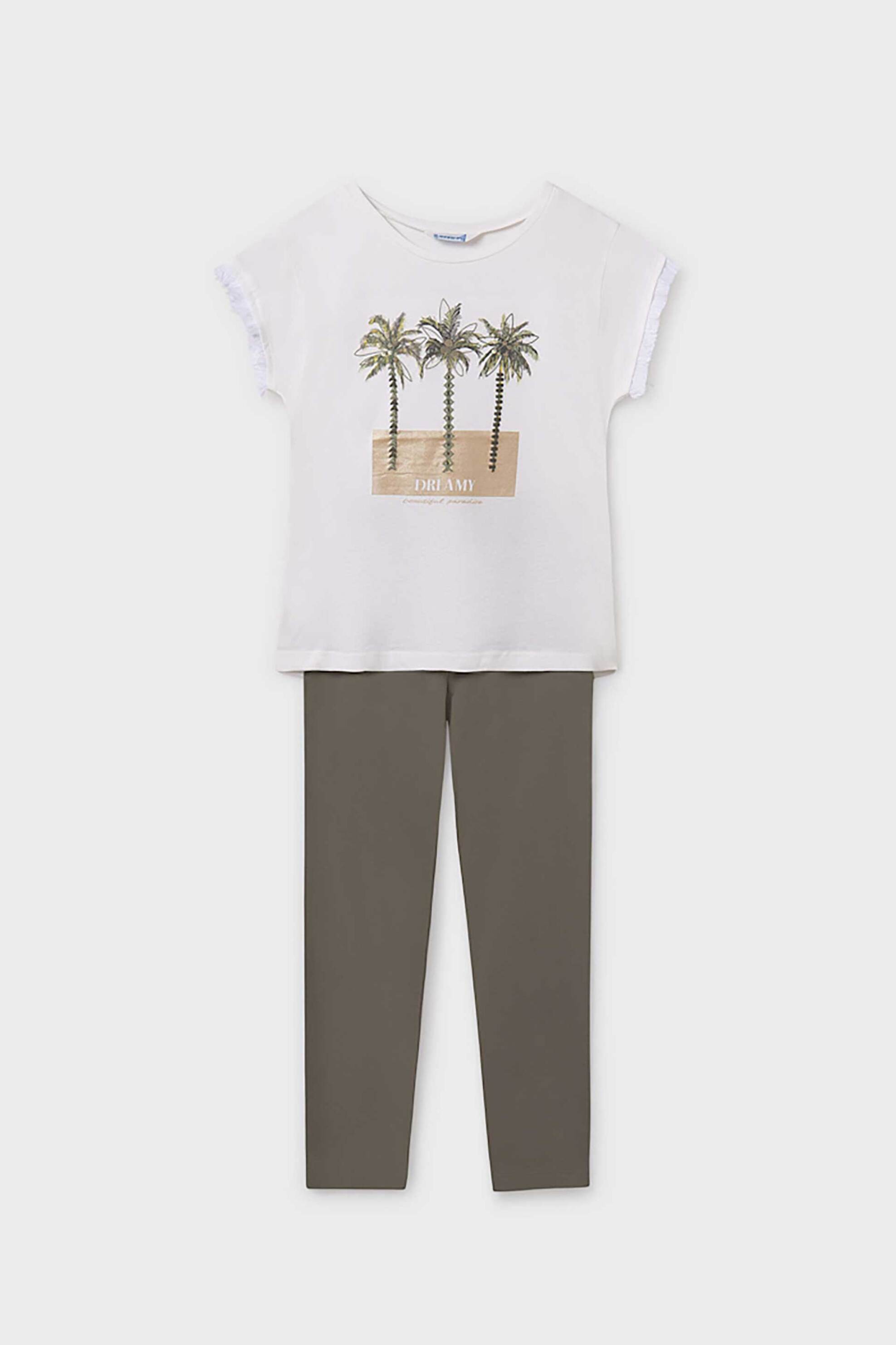 Mayoral παιδικό σετ με T-shirt με print και κολάν - 6766-S25 Πράσινο Σκούρο