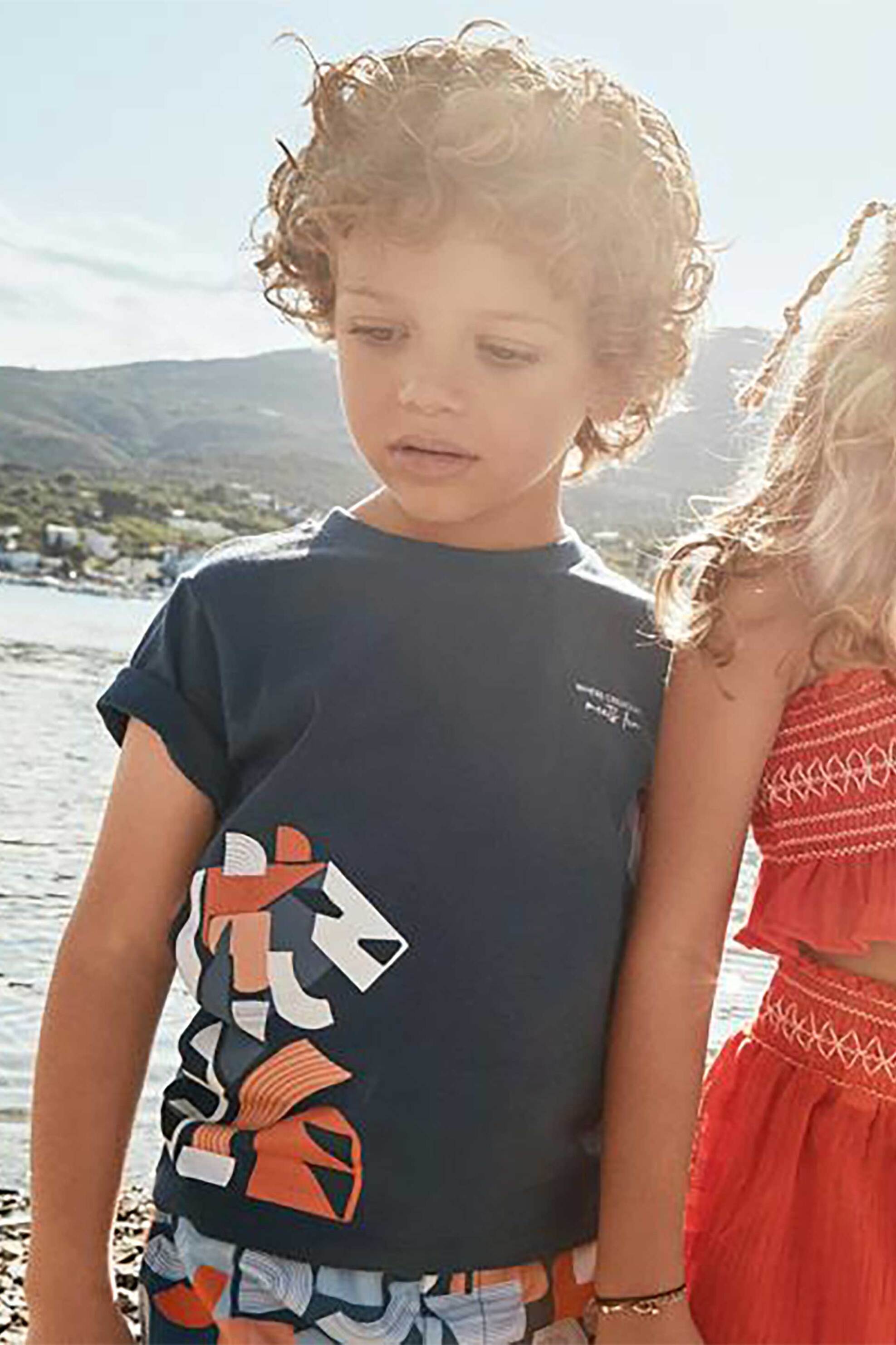 Mayoral παιδικό T-shirt με print και lettering - 3029-S25 Μπλε Σκούρο