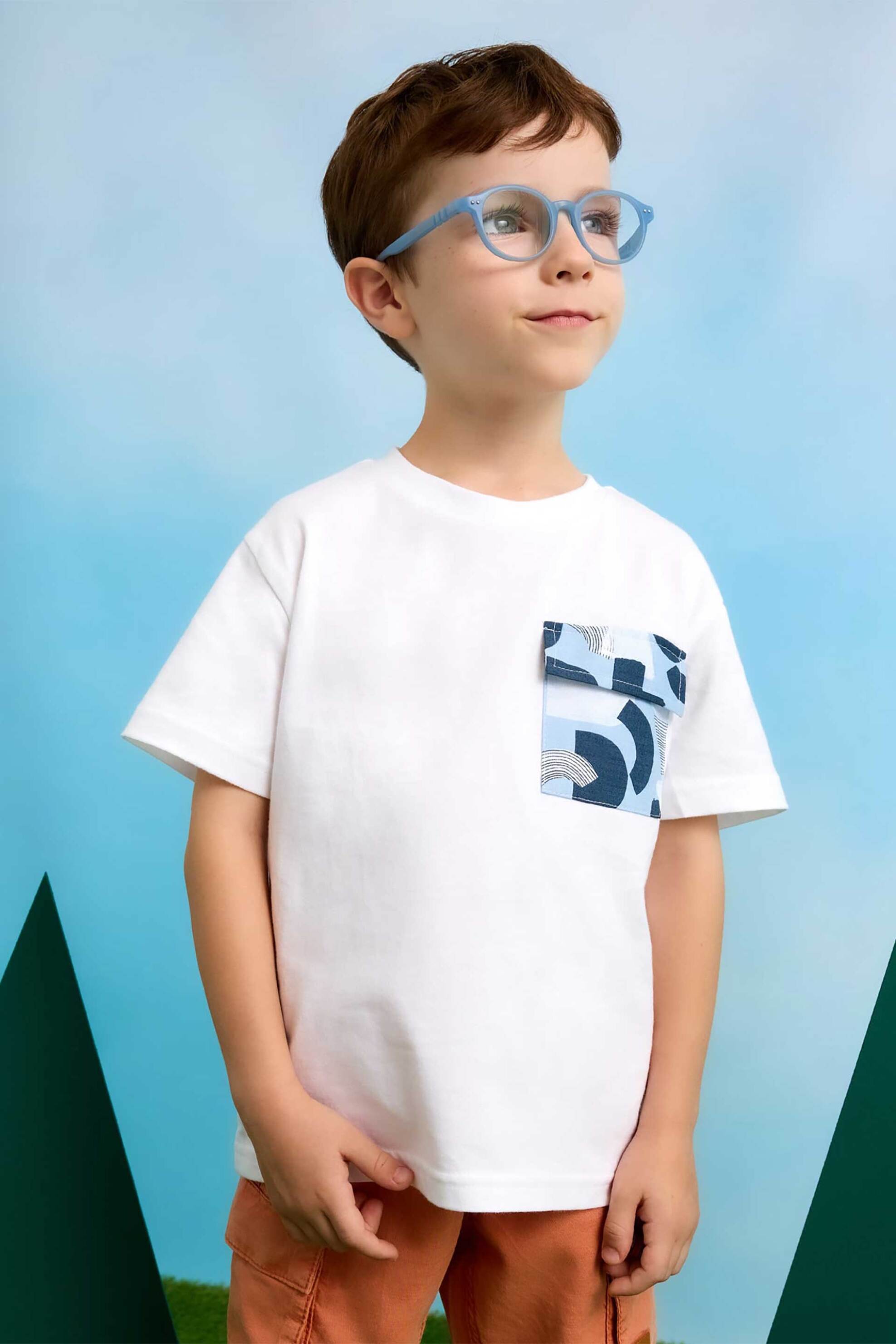 Mayoral παιδικό T-shirt με τσέπη με print στο στήθος - 3032-S25 Λευκό