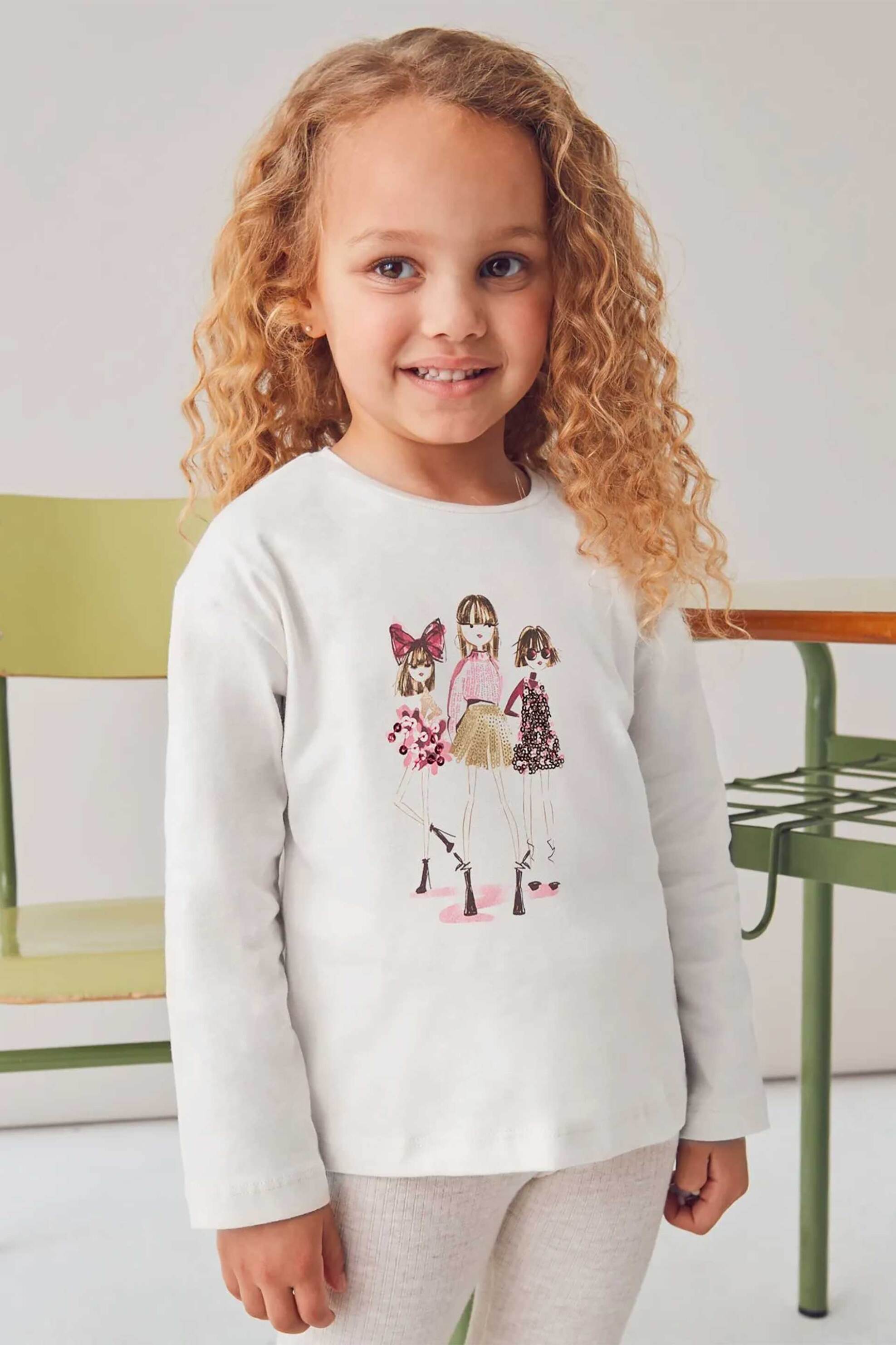 Mayoral παιδική μακρυμάνικη μπλούζα με print - 4011-W26 Λευκό