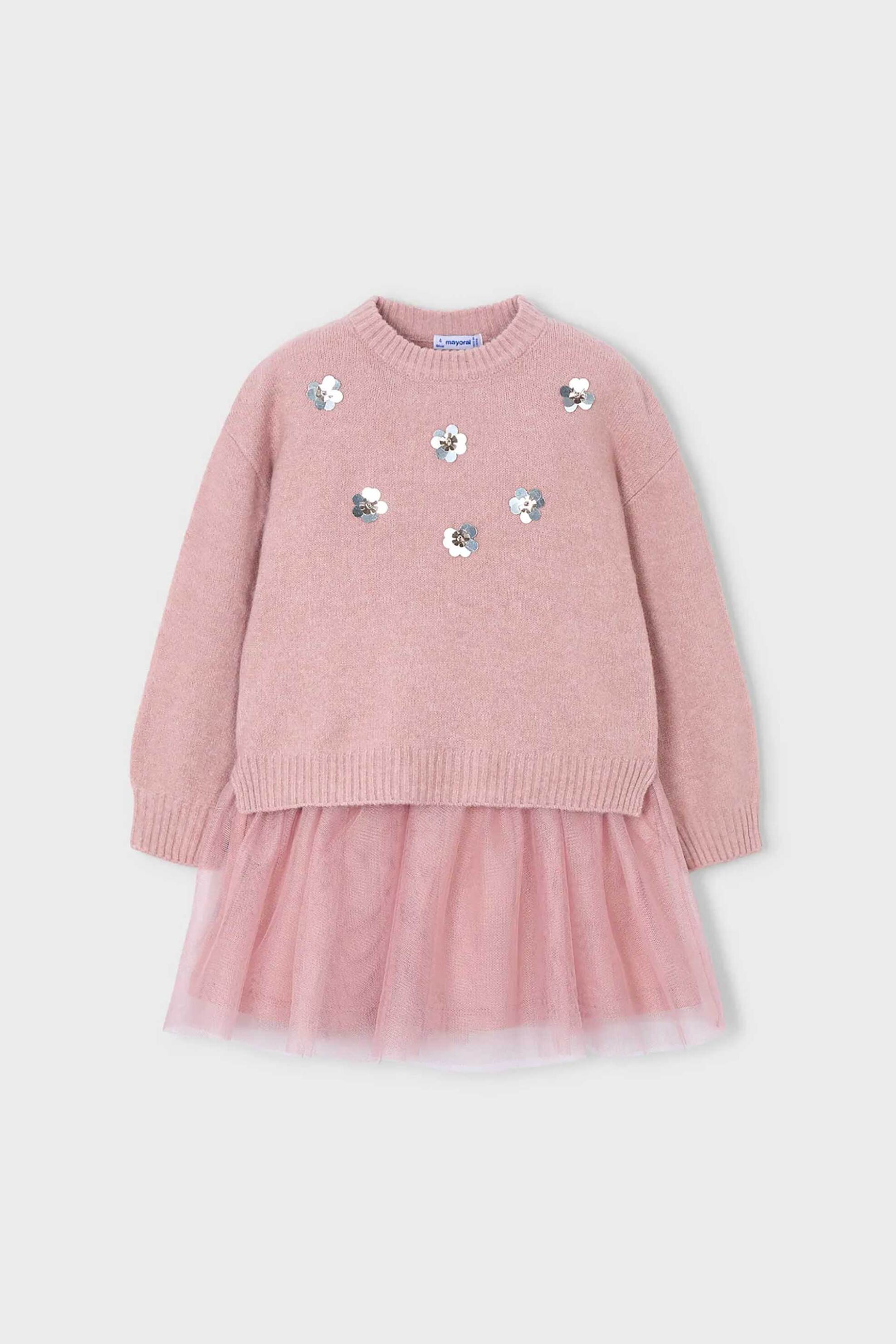 MAYORAL Mayoral παιδικό σετ με πουλόβερ και αμάνικο φόρεμα με τούλι (2 τεμάχια) - 4918-W26 Ροζ