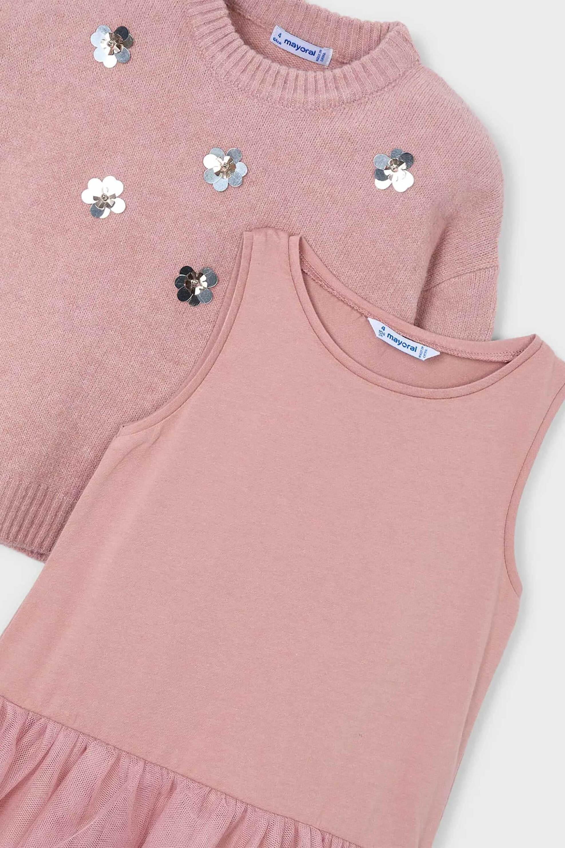 Mayoral παιδικό σετ με πουλόβερ και αμάνικο φόρεμα με τούλι (2 τεμάχια) - 4918-W26 Ροζ φωτογραφία